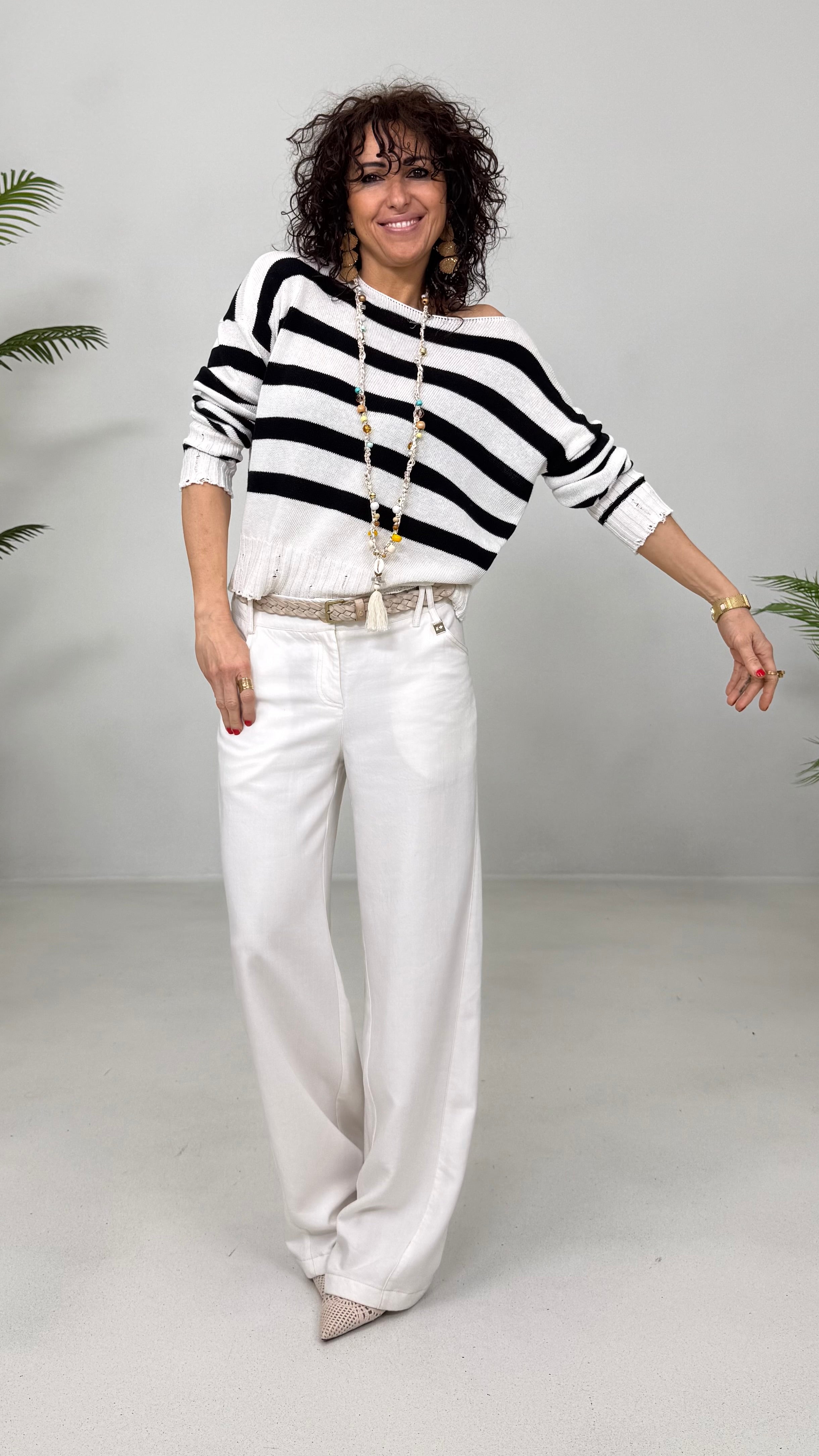 MAGLIA A RIGHE IN COTONE CON ROTTURE