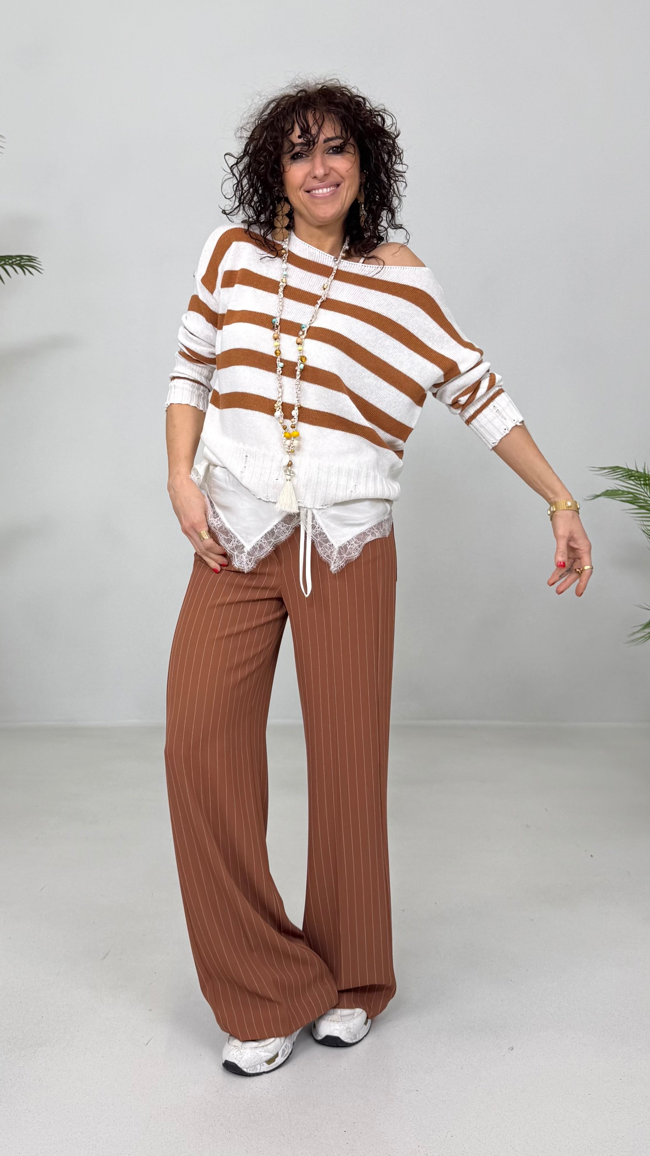 MAGLIA A RIGHE IN COTONE CON ROTTURE