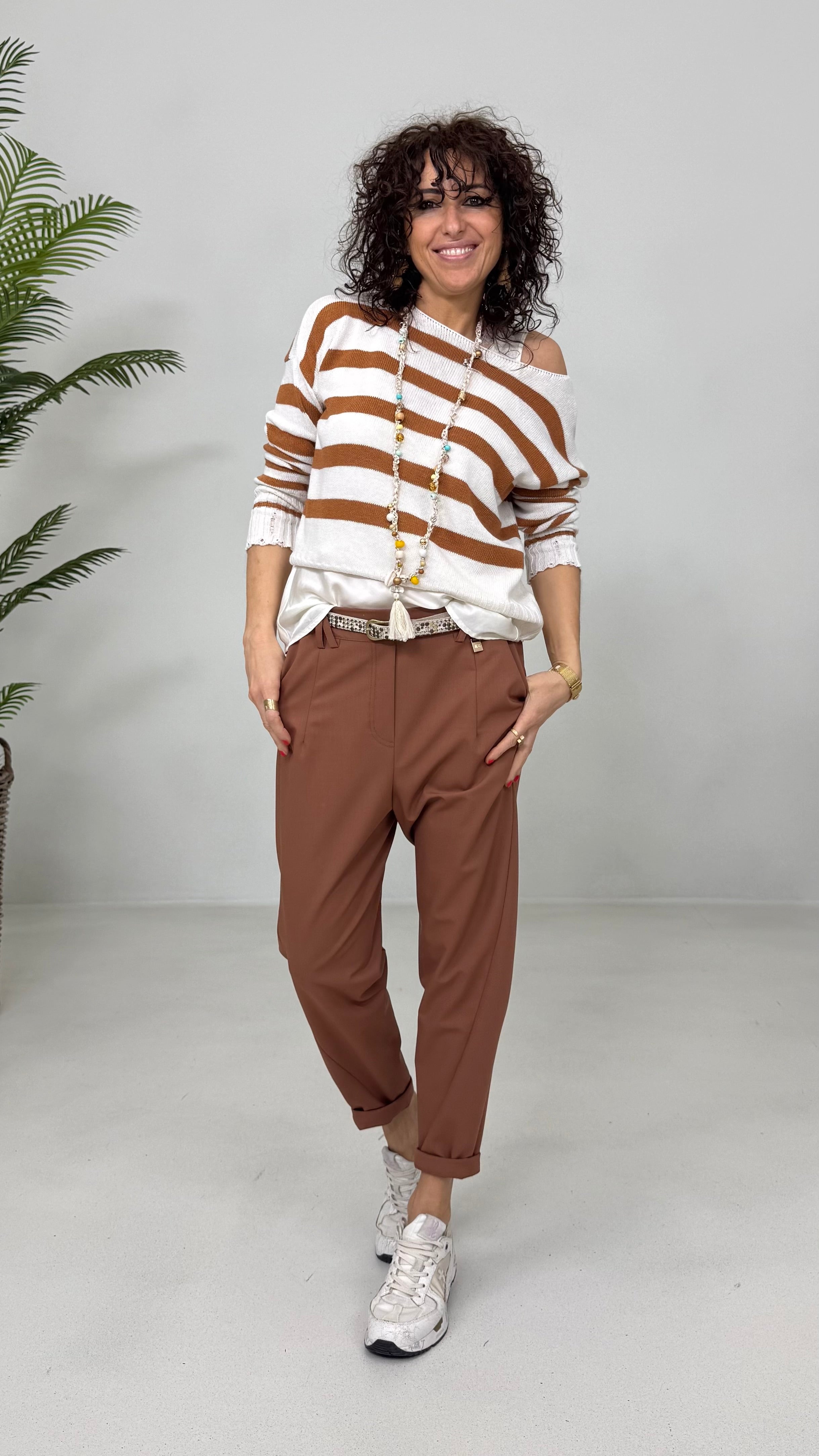 MAGLIA A RIGHE IN COTONE CON ROTTURE