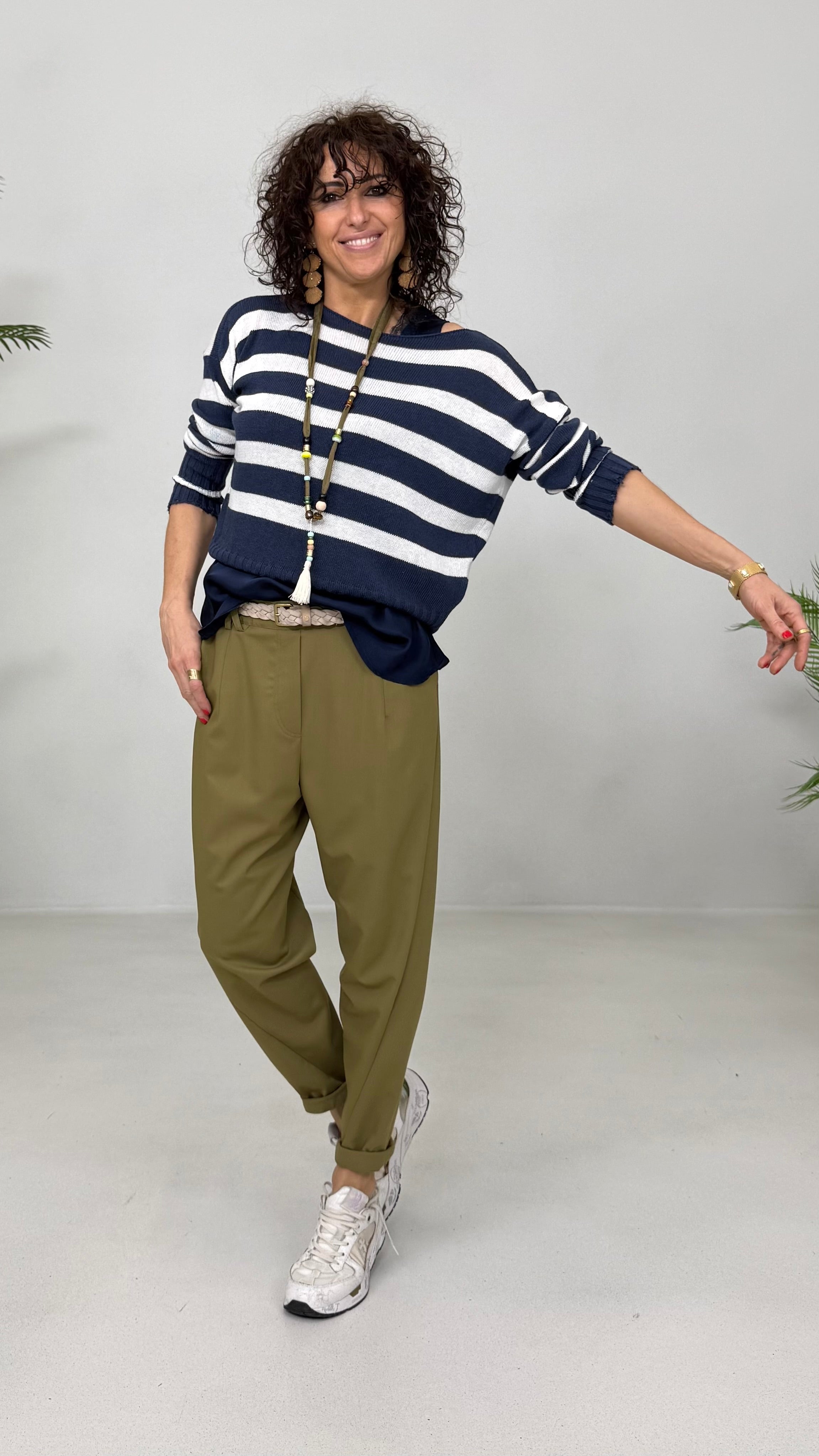 MAGLIA A RIGHE IN COTONE CON ROTTURE