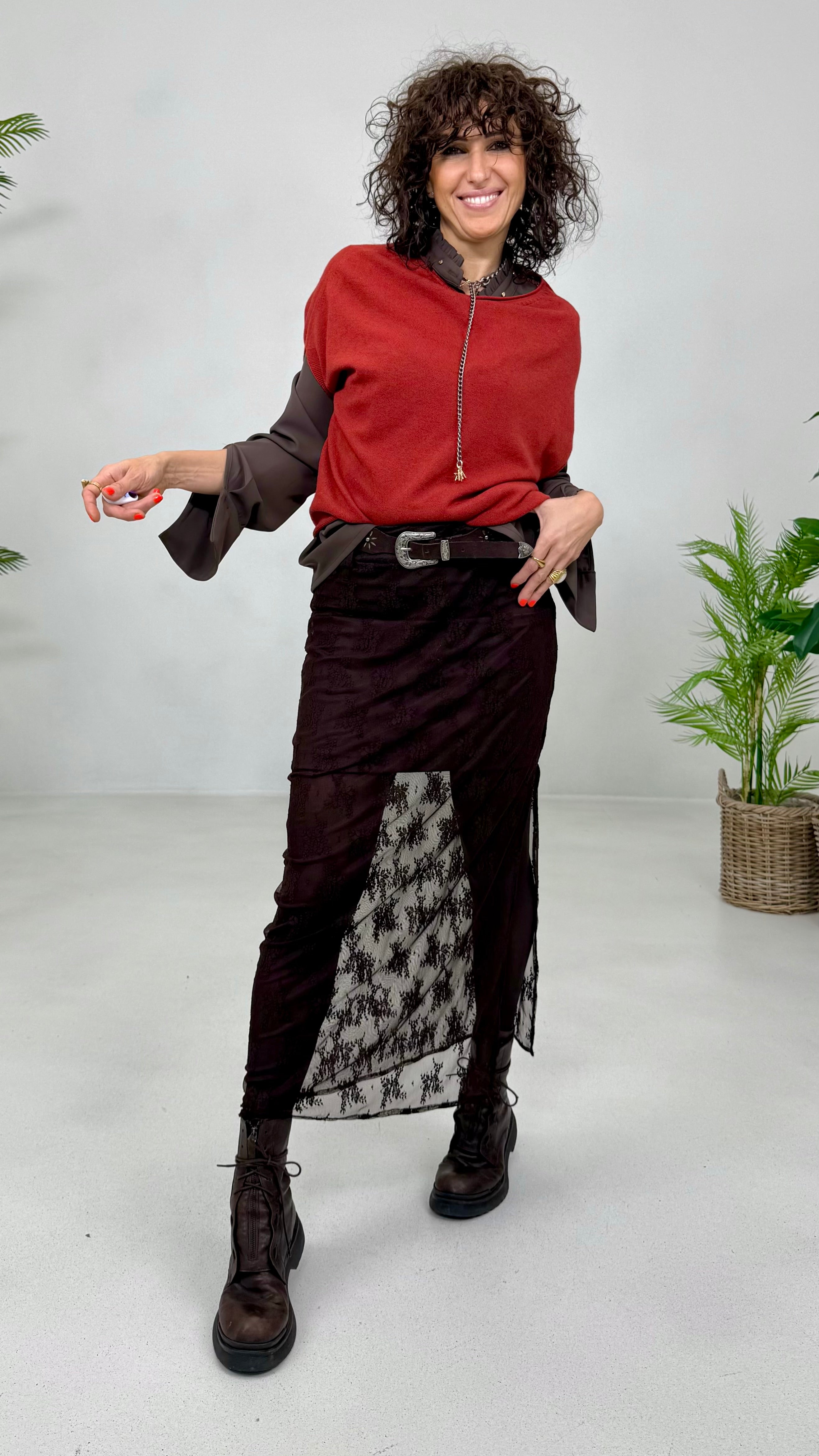 MAGLIA GILET CON MANICA SCESA IN MISTO CASHMERE