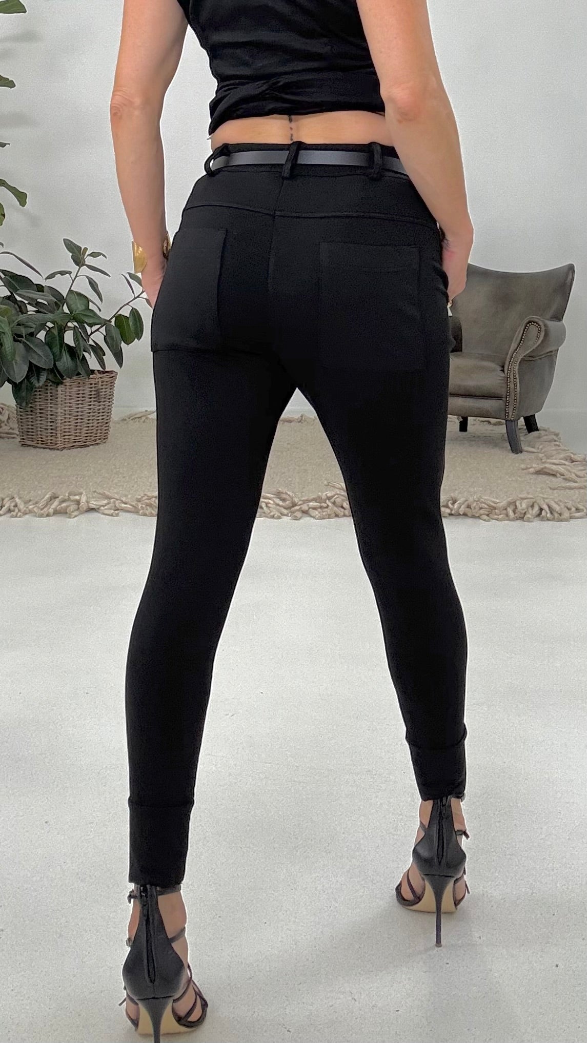 815 P25 NERO PANTALONE IN FELPA LEGGERA DI VISCOSA CON POLSINO AL FONDO