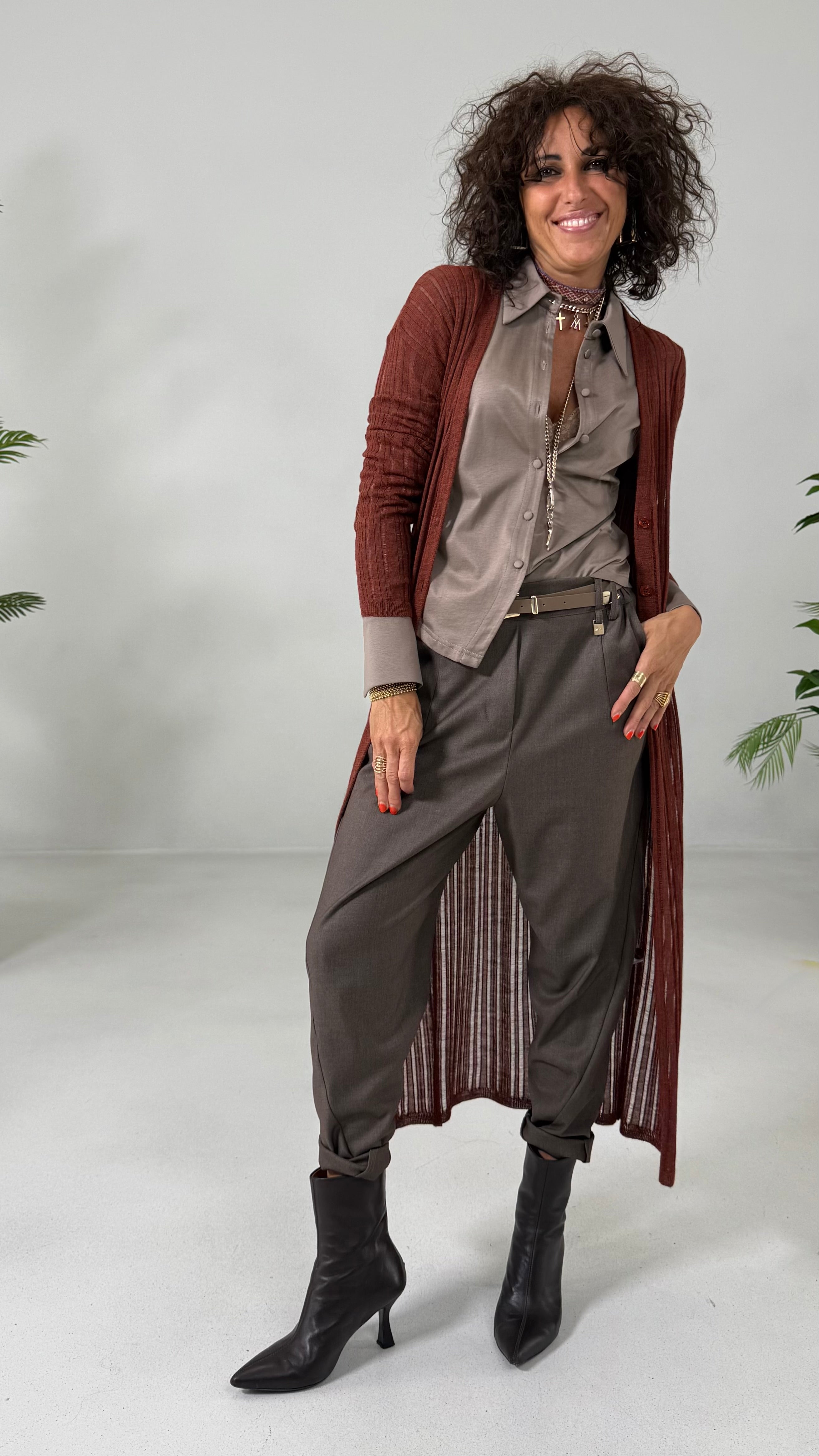 CARDIGAN LUNGO IN LANA VISCOSA PUNTO TRAFORATO
