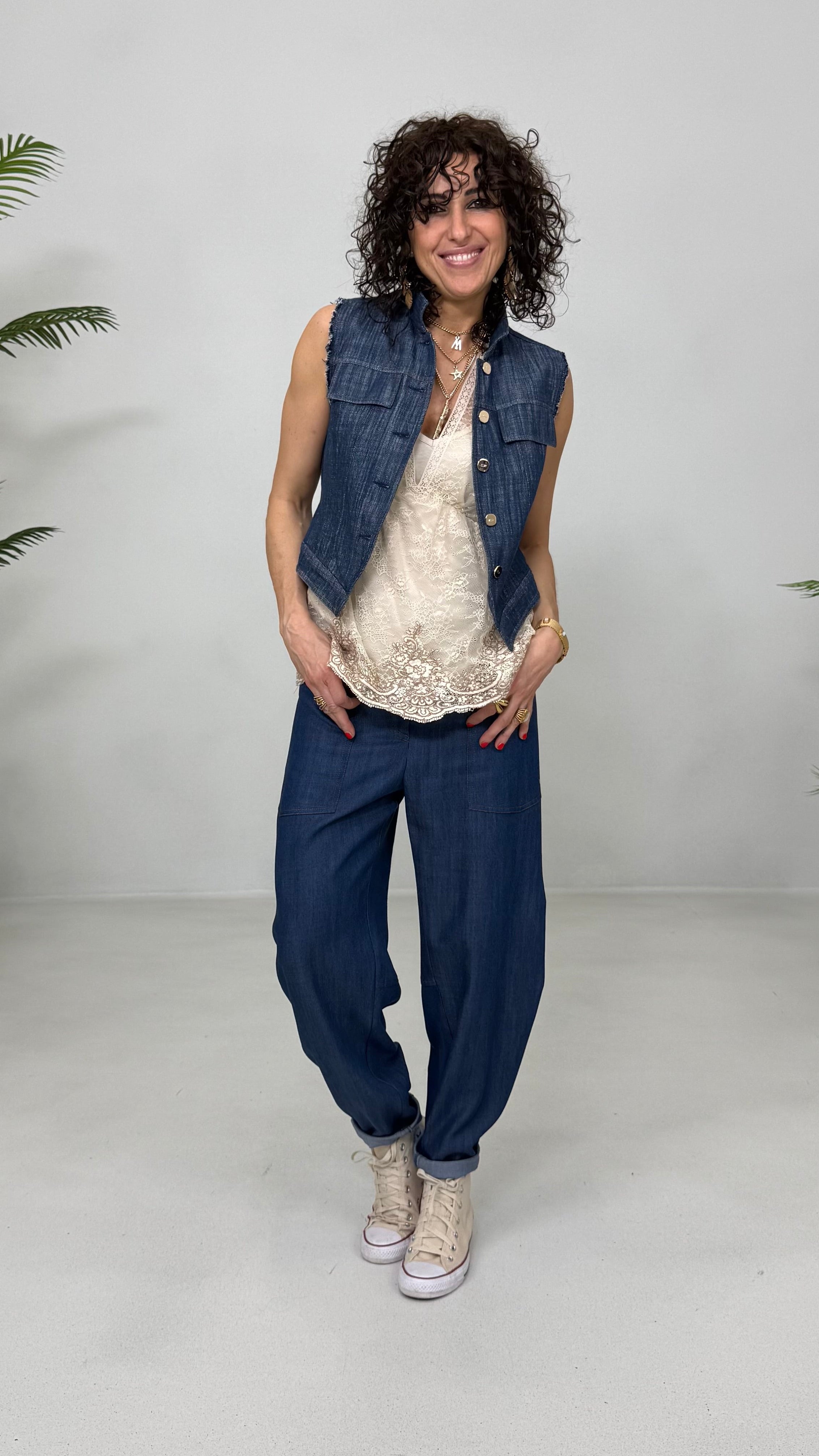 TWINSET TOP PIZZO RICAMATO PIÙ TOP IN JERSEY MODAL
