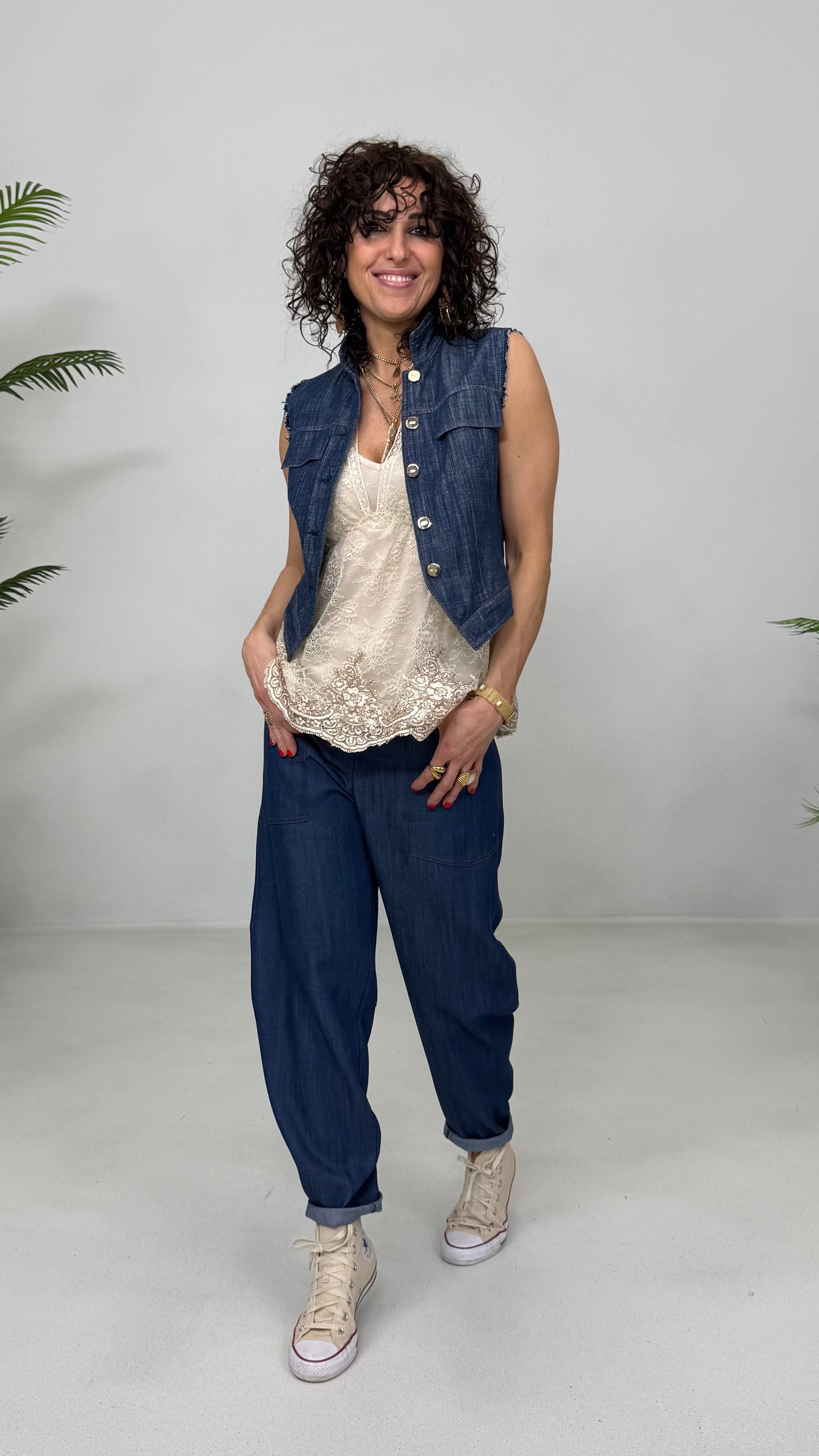 TWINSET TOP PIZZO RICAMATO PIÙ TOP IN JERSEY MODAL