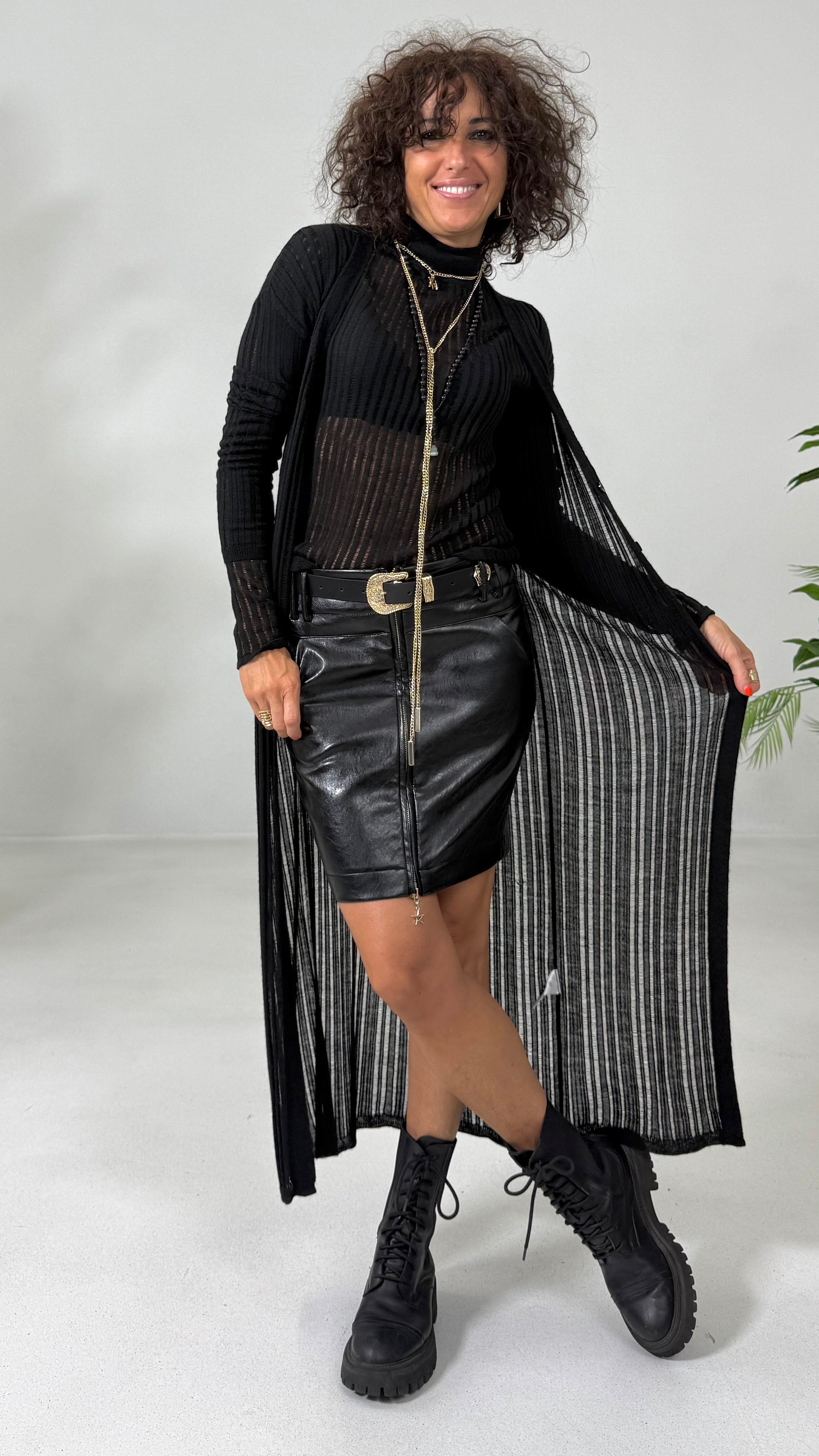 CARDIGAN LUNGO IN LANA VISCOSA PUNTO TRAFORATO
