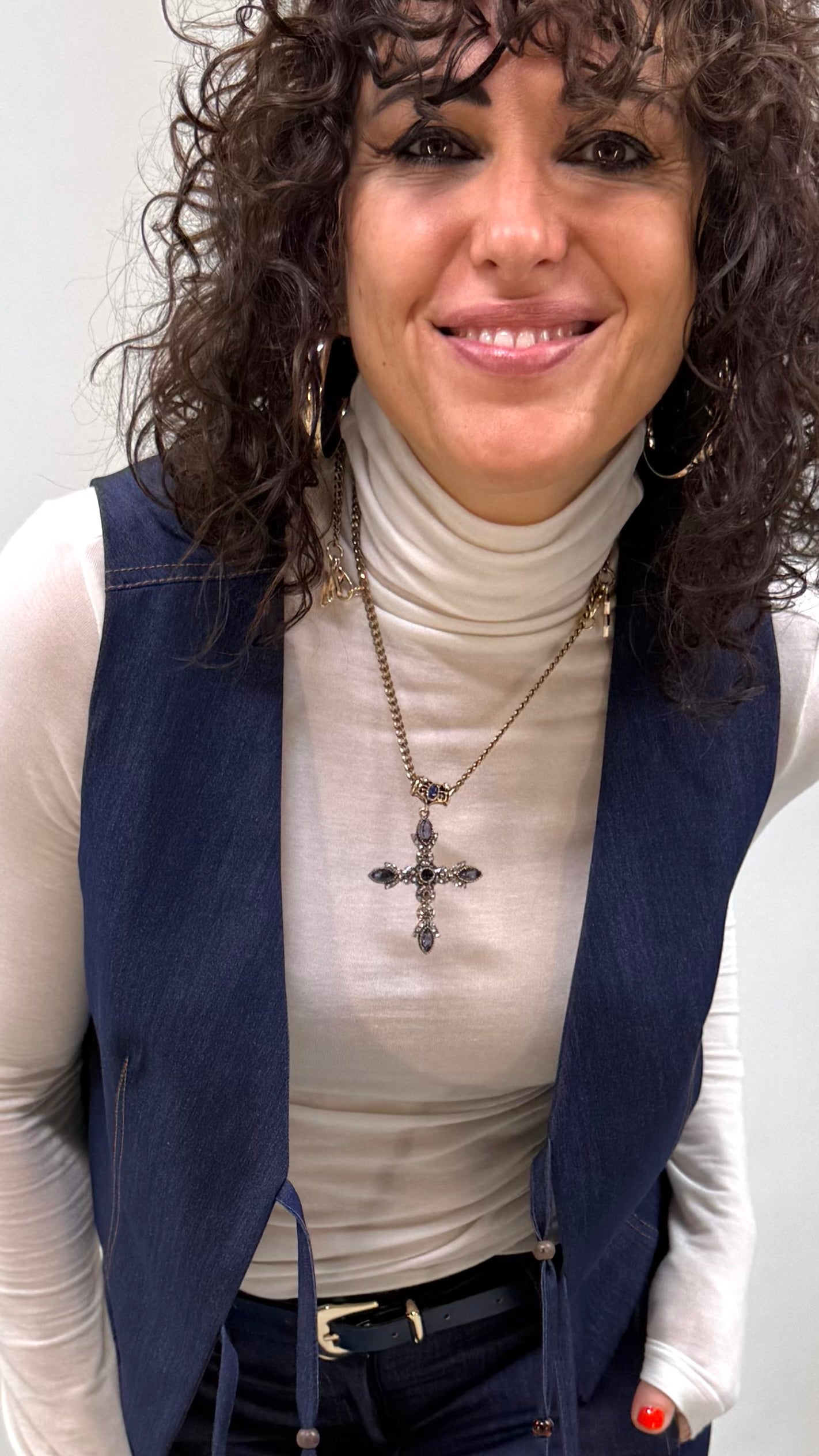 COLLANA CROCE 6 CM PIETRE GOCCIA