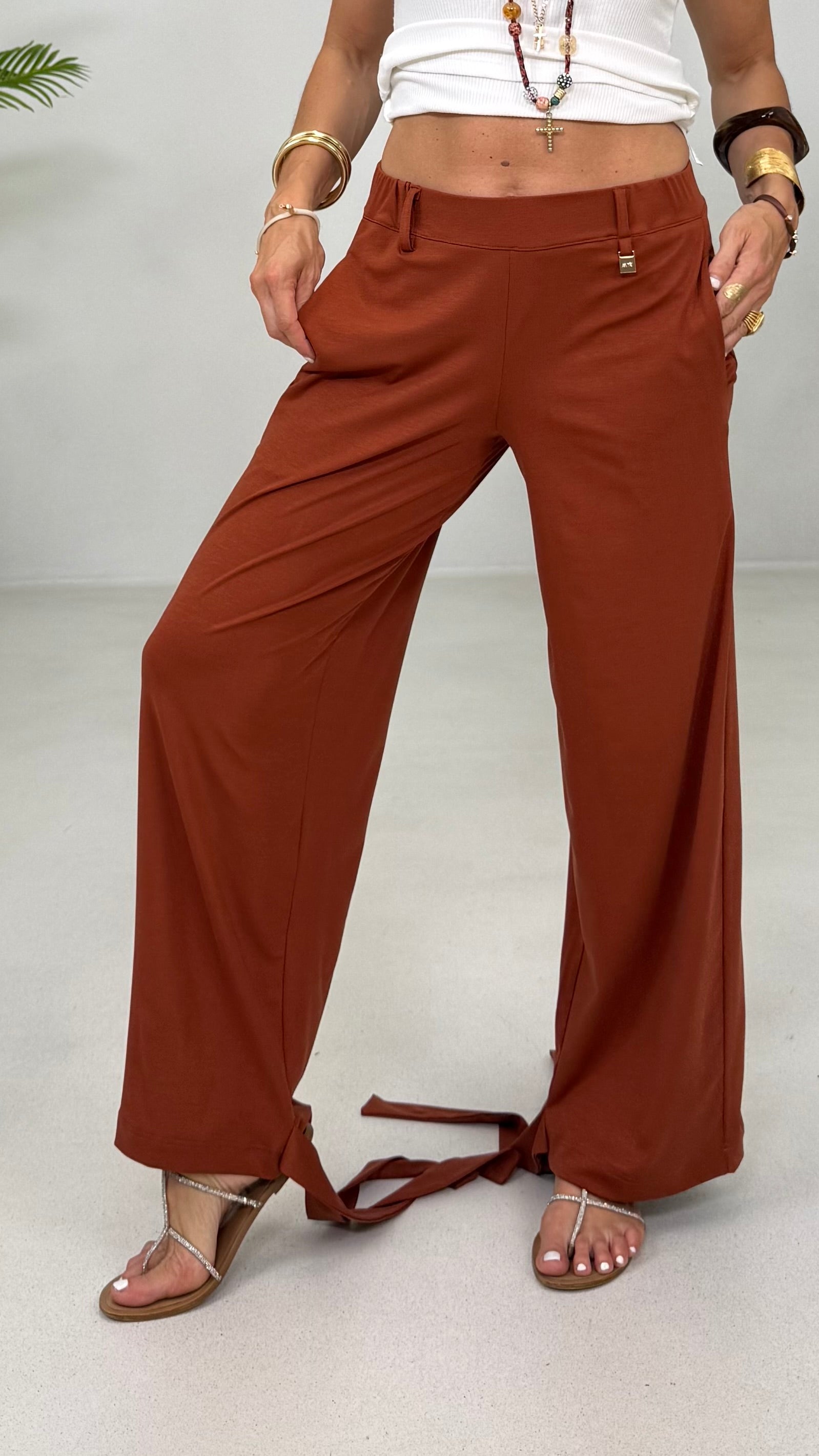 PANTALONE LACCI AL FONDO IN JERSEY LYOCELL ELASTICO