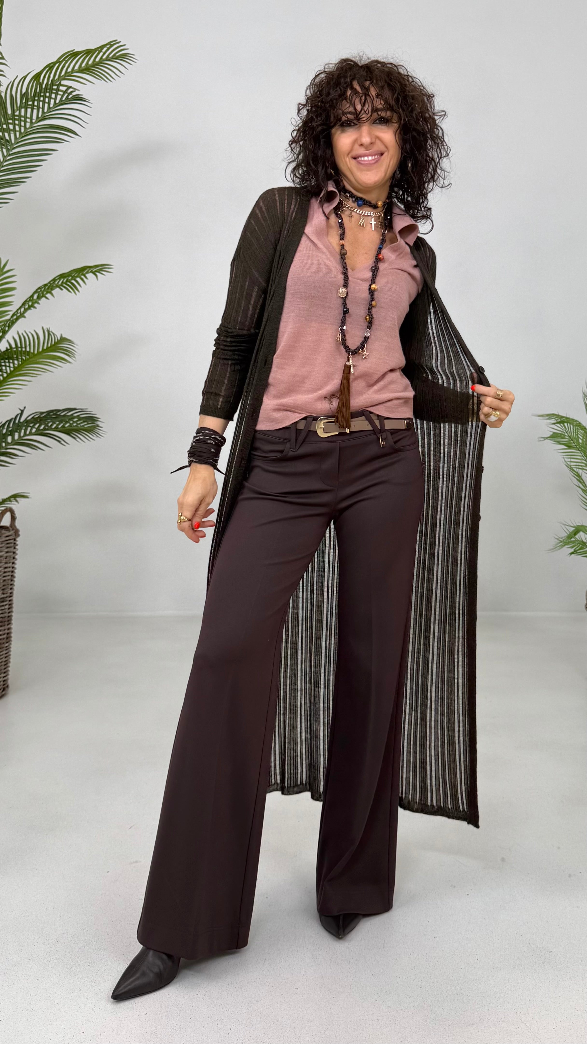 CARDIGAN LUNGO IN LANA VISCOSA PUNTO TRAFORATO