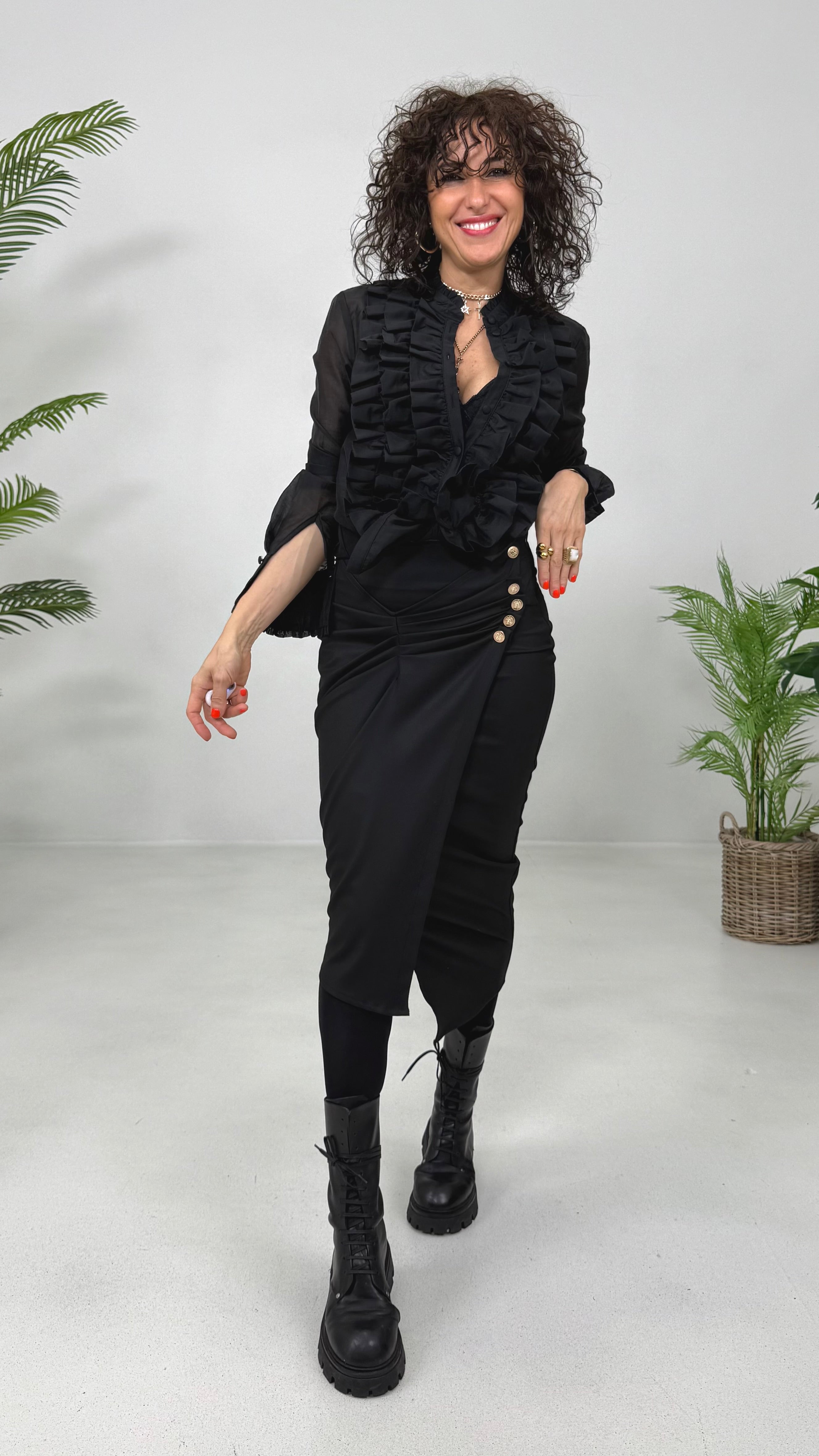 GONNA FINTO PORTAFOGLIO CON PIEGHE E BOTTONI IN FLANELLA CARDATA