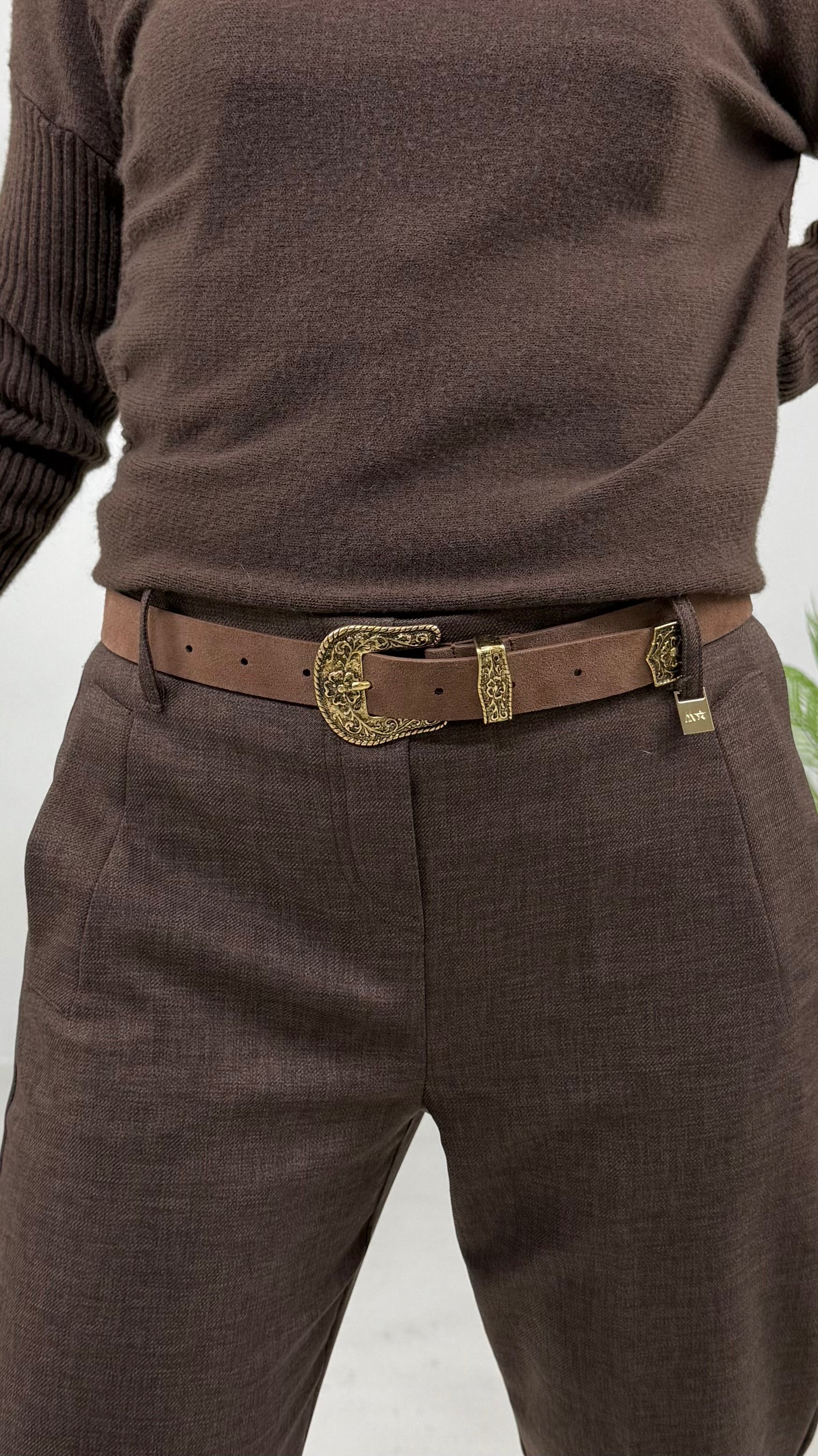 CINTURA TRITTICO ORO VECCHIO IN CAMOSCIO