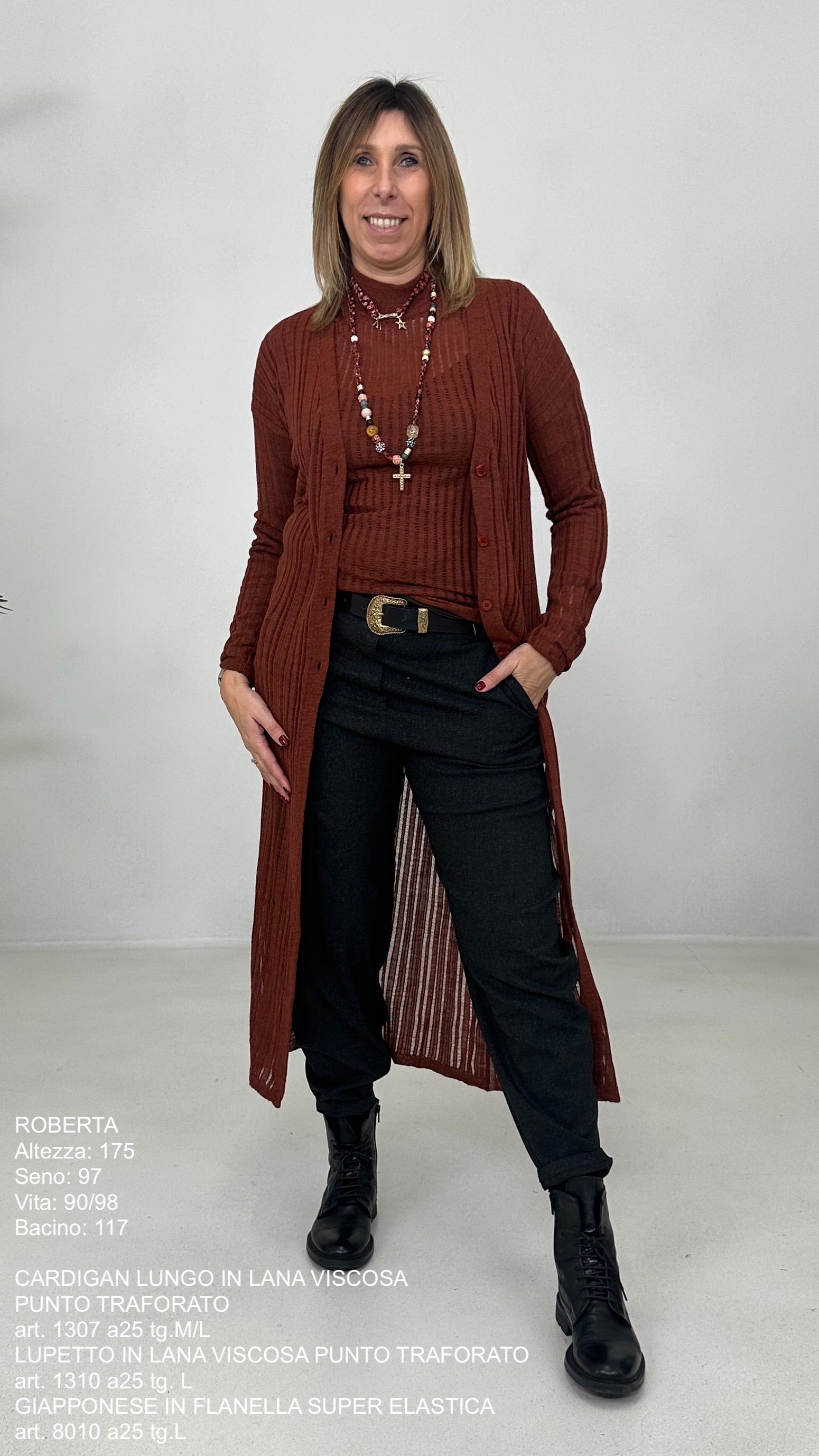 CARDIGAN LUNGO IN LANA VISCOSA PUNTO TRAFORATO