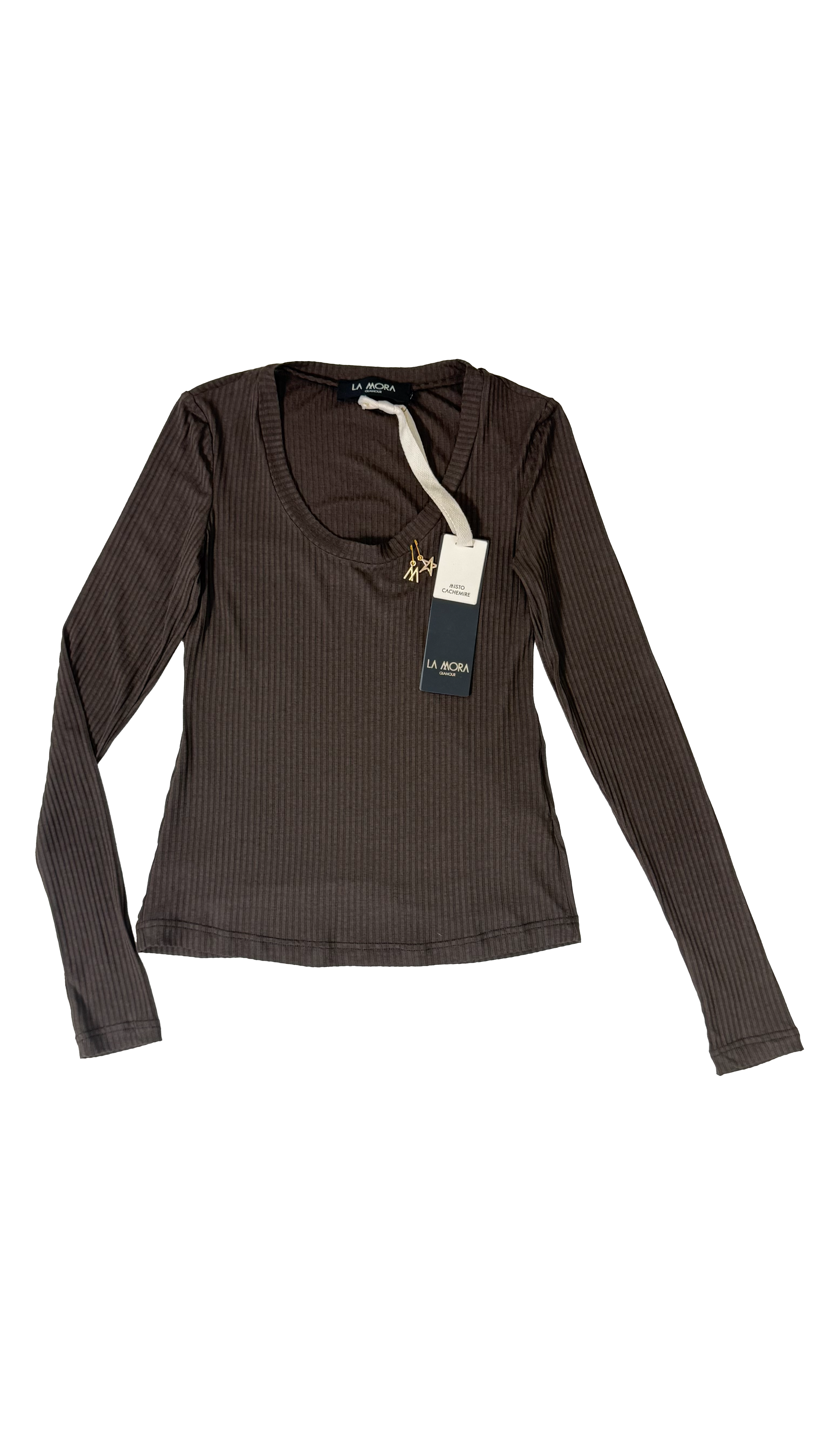 MAGLIA SCOLLO ARROTONDATO IN JERSEY A COSTINA IN MISTO CASHMERE