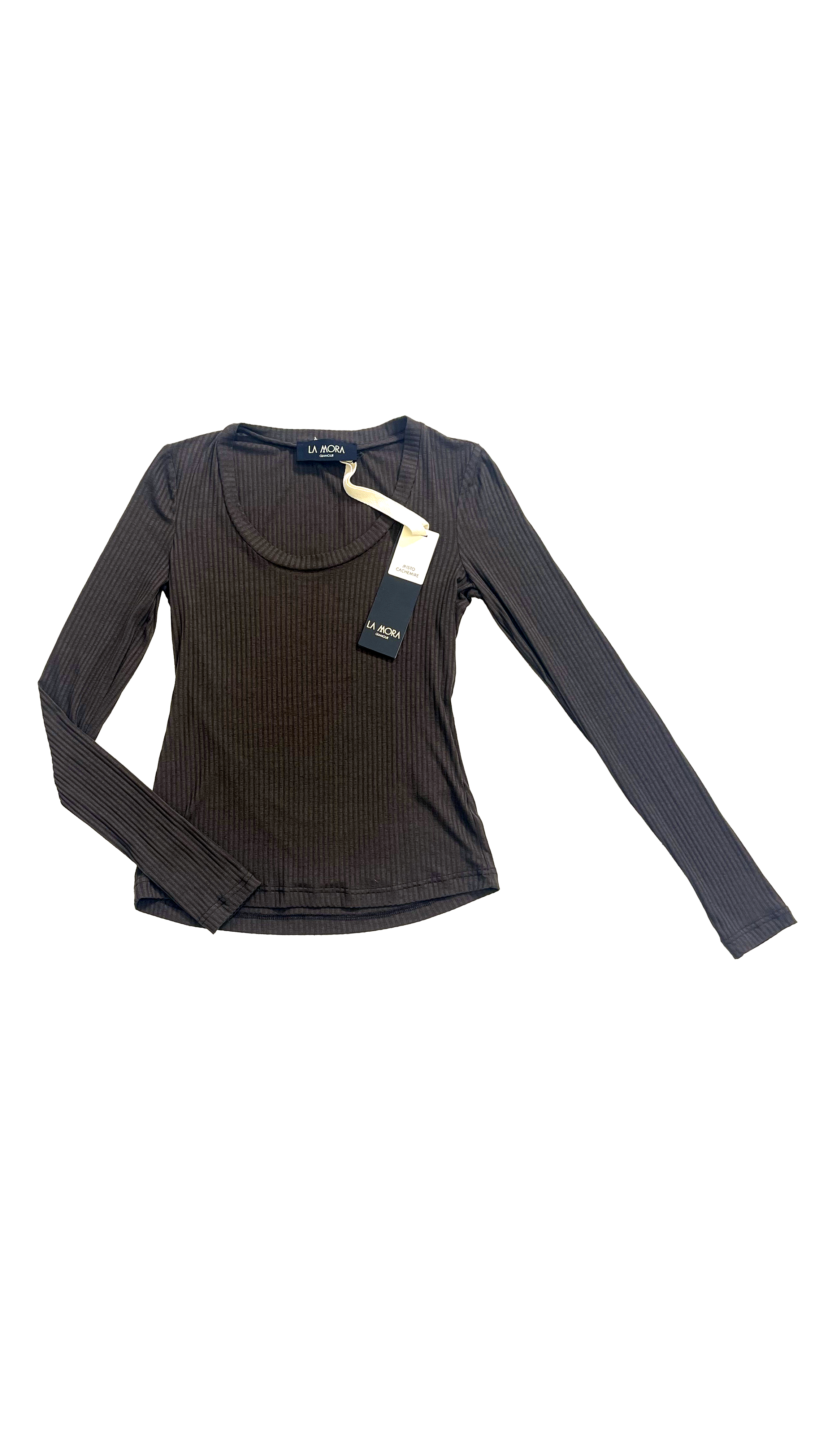 MAGLIA SCOLLO ARROTONDATO IN JERSEY A COSTINA IN MISTO CASHMERE