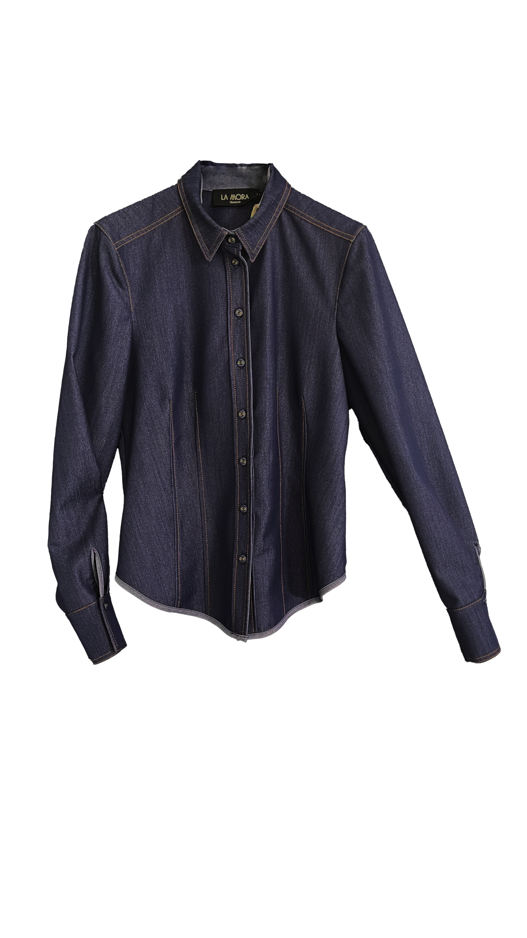 CAMICIA SFIANCATA IN JEANS SLEGATO CON IMPUNTURE