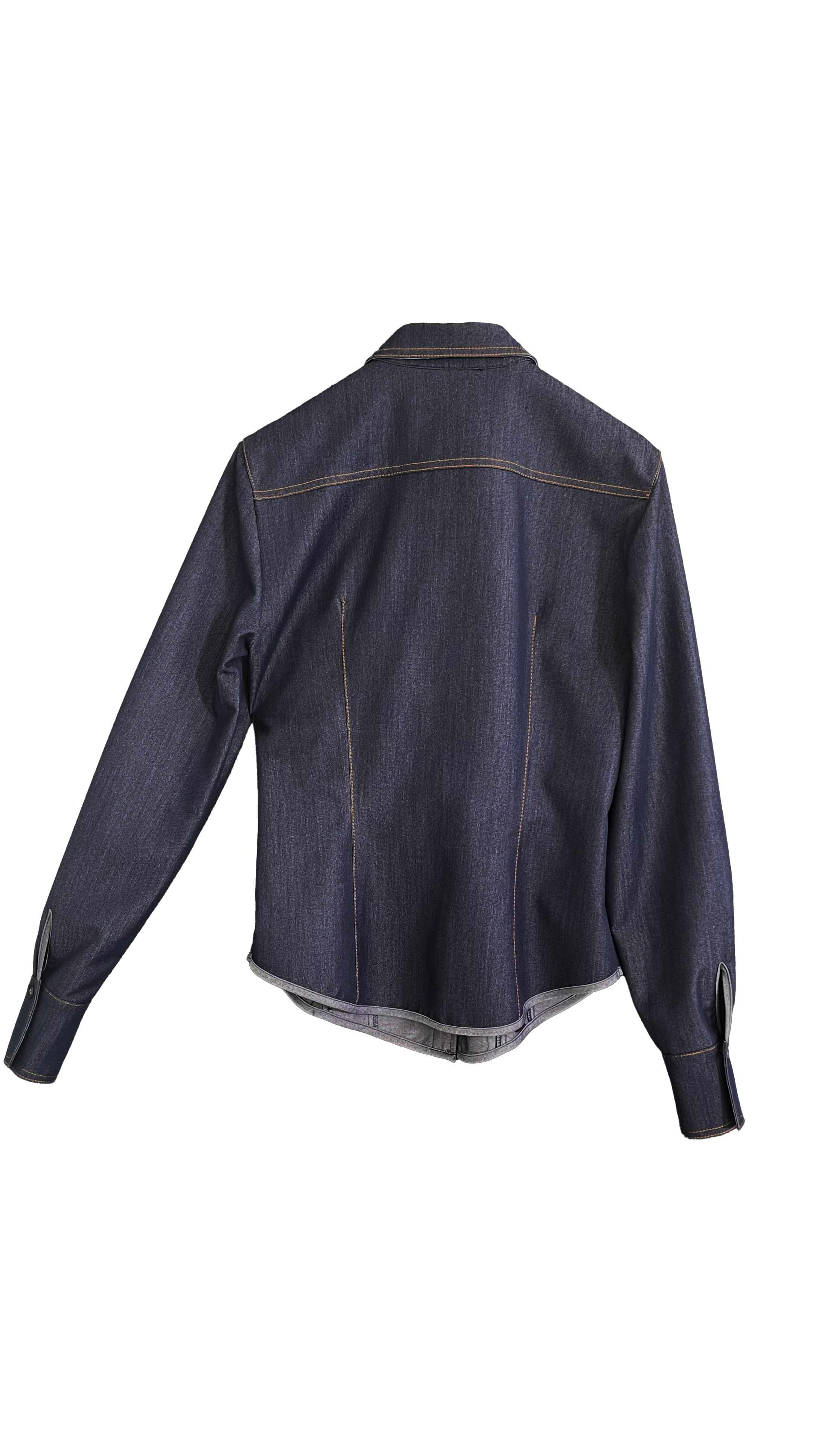 CAMICIA SFIANCATA IN JEANS SLEGATO CON IMPUNTURE