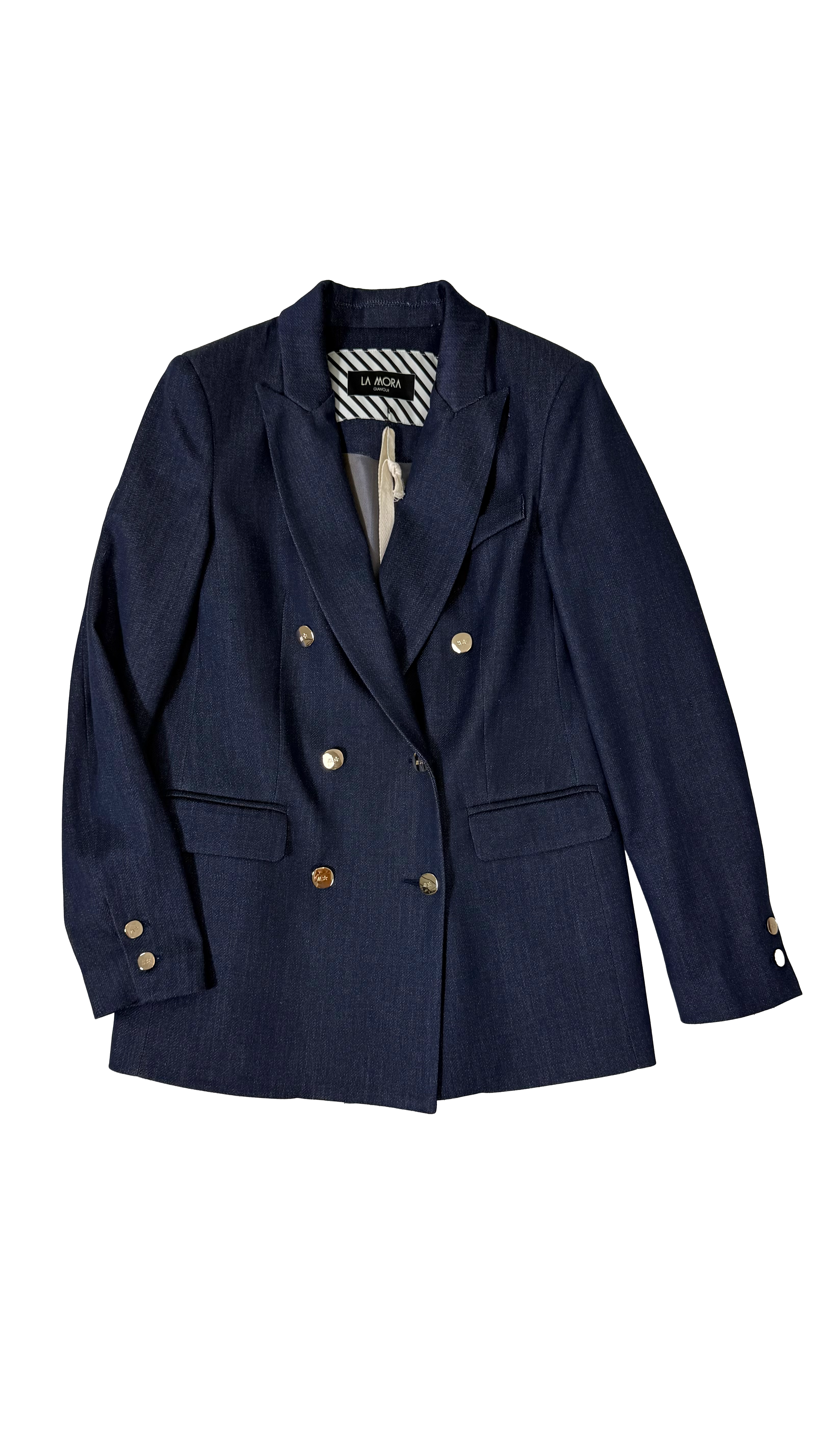 GIACCA DOPPIO PETTO IN MAGLIA TECNICA EFFETTO JEANS