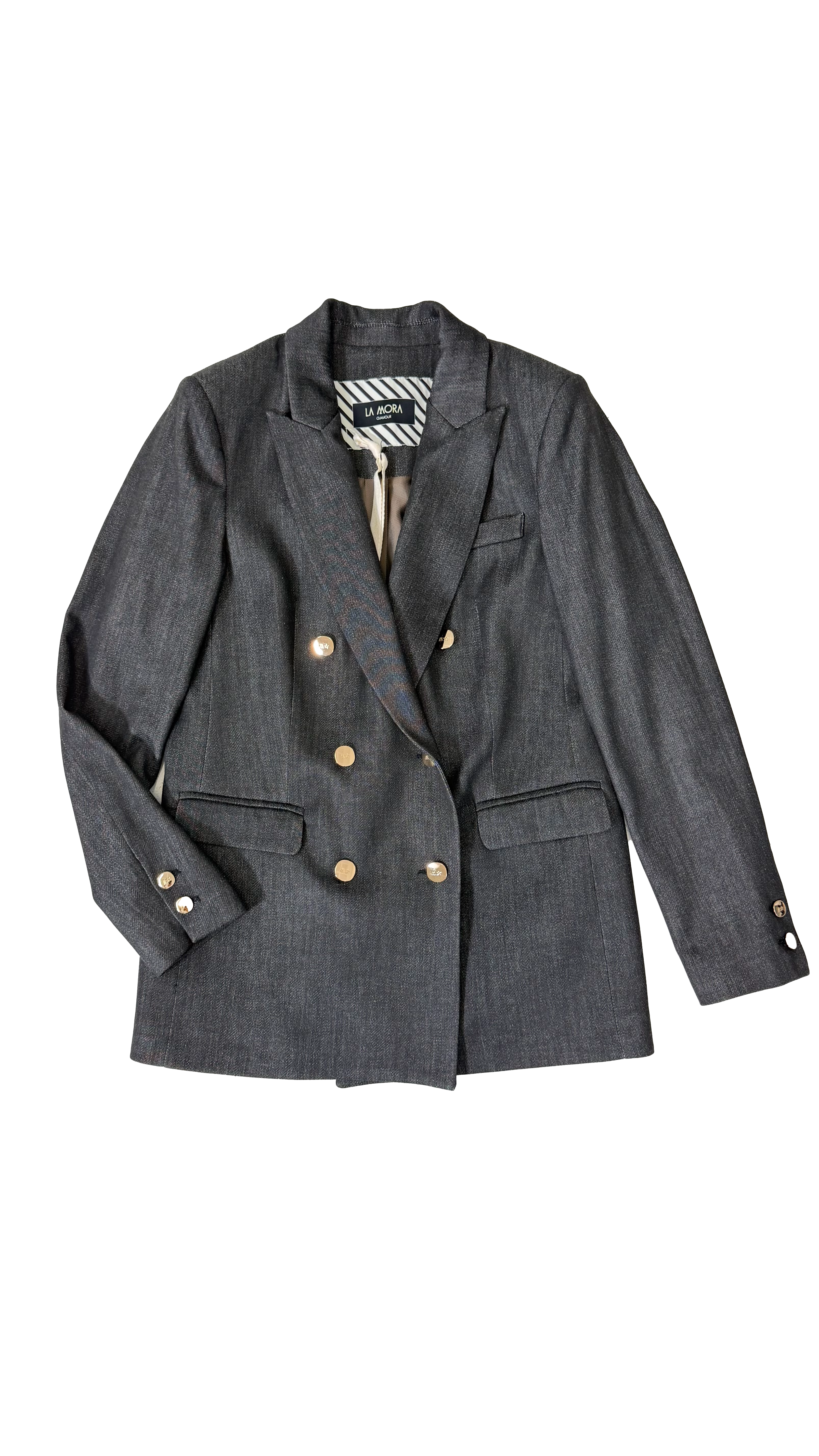 GIACCA DOPPIO PETTO IN MAGLIA TECNICA EFFETTO JEANS