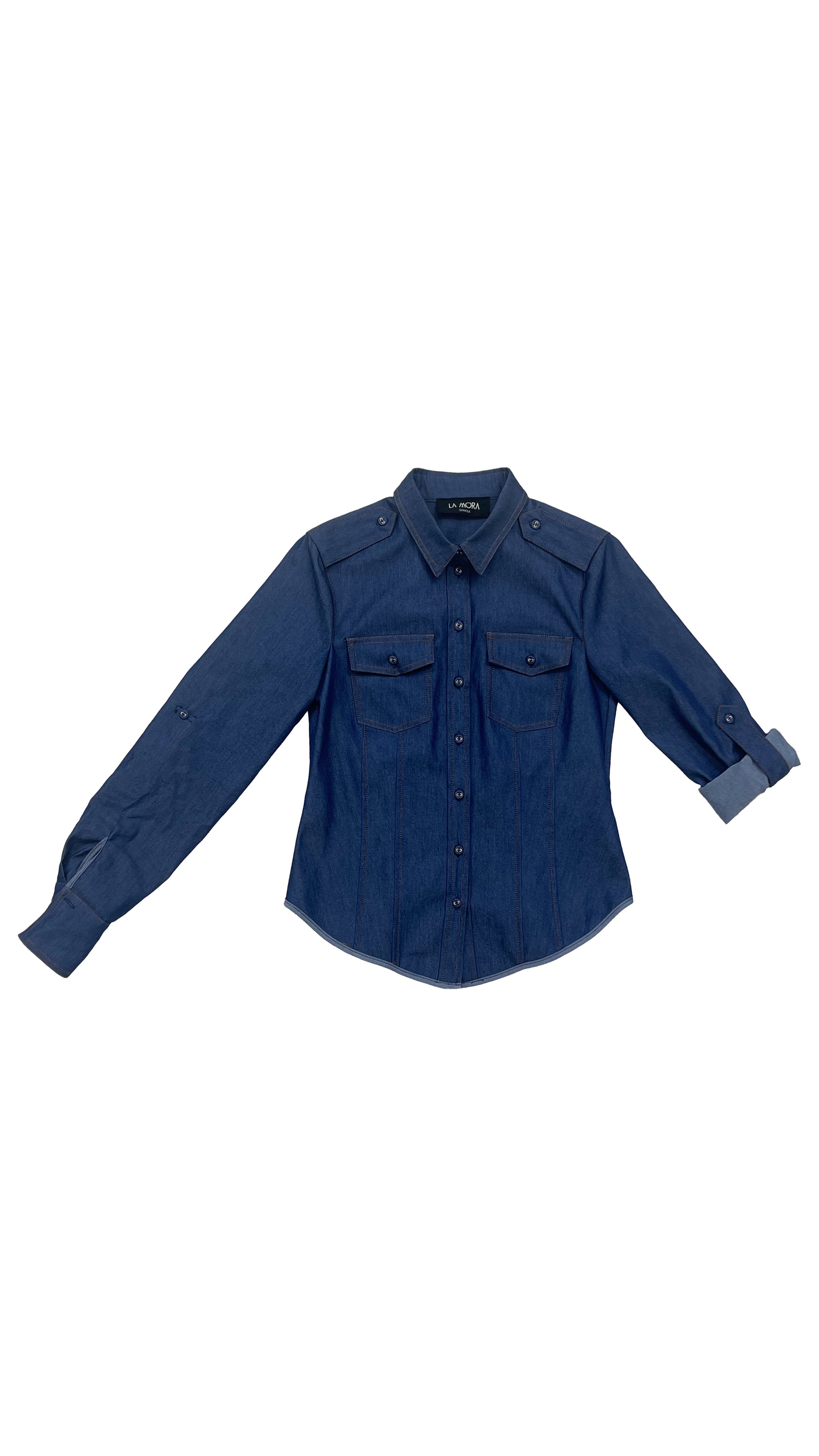 CAMICIA CON TASCHE IN JEANS ELASTICO