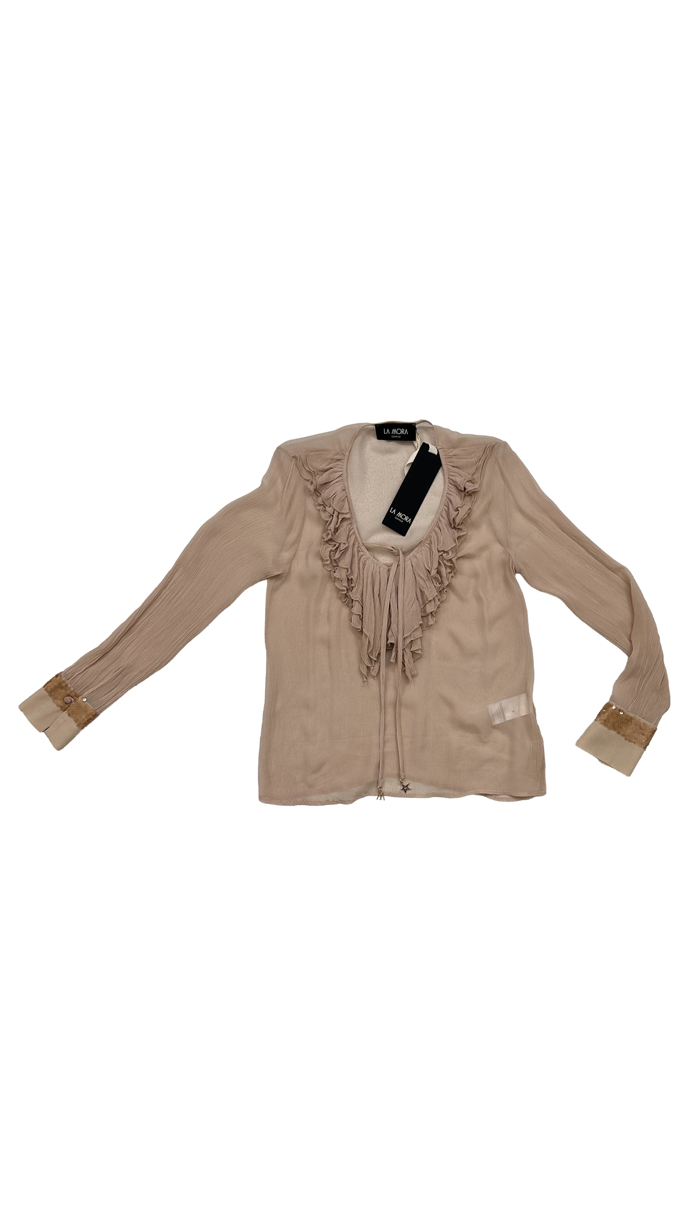 CAMICIA CON VOLANT DAVANTI IN CREPONNE VISCOSA