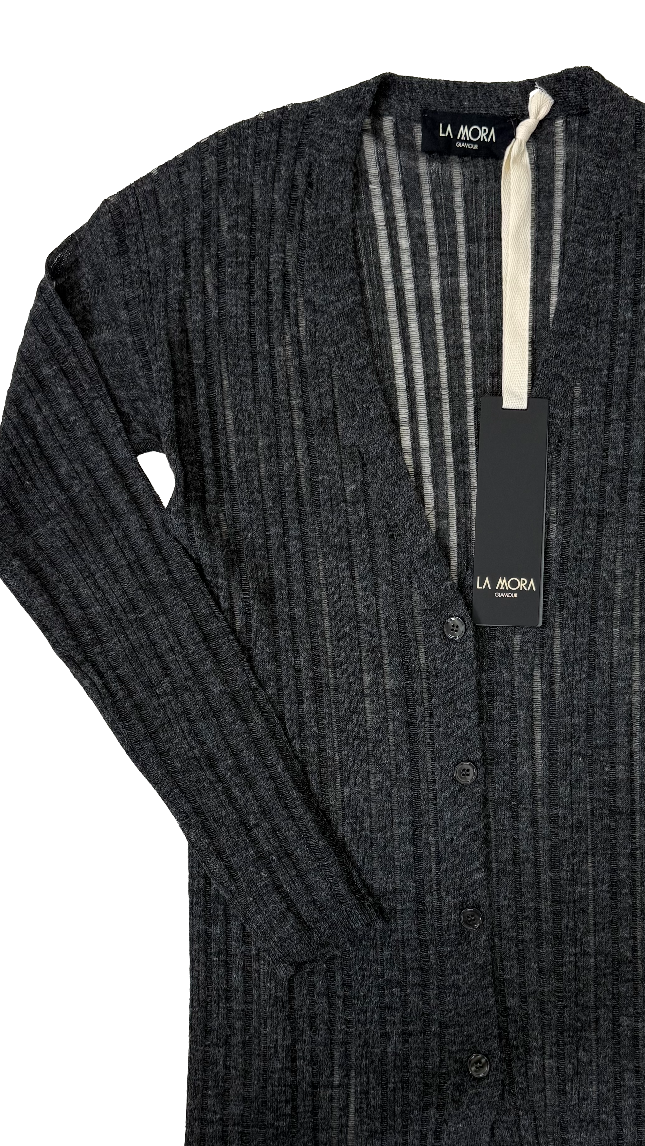 CARDIGAN LUNGO IN LANA VISCOSA PUNTO TRAFORATO