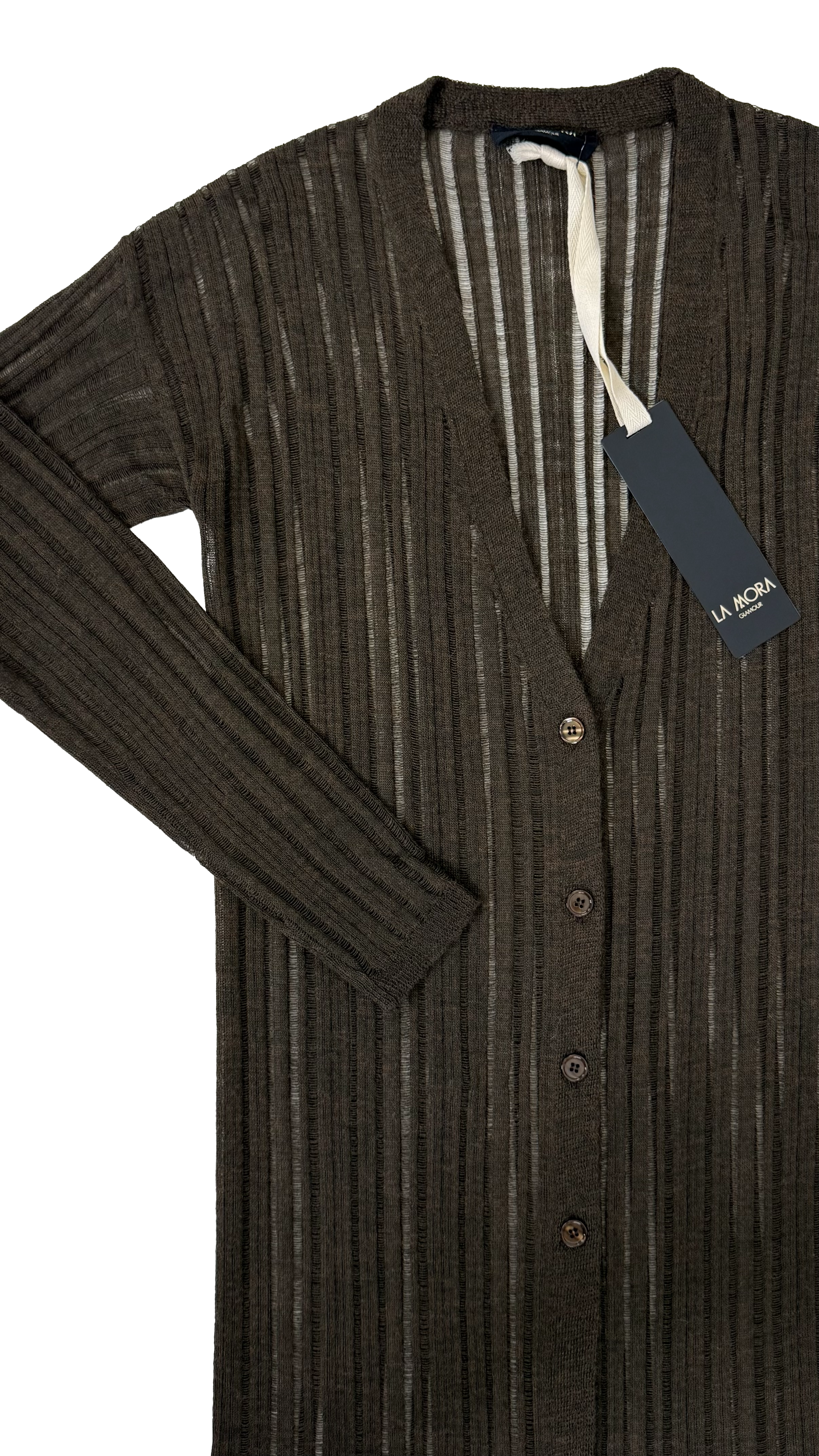 CARDIGAN LUNGO IN LANA VISCOSA PUNTO TRAFORATO