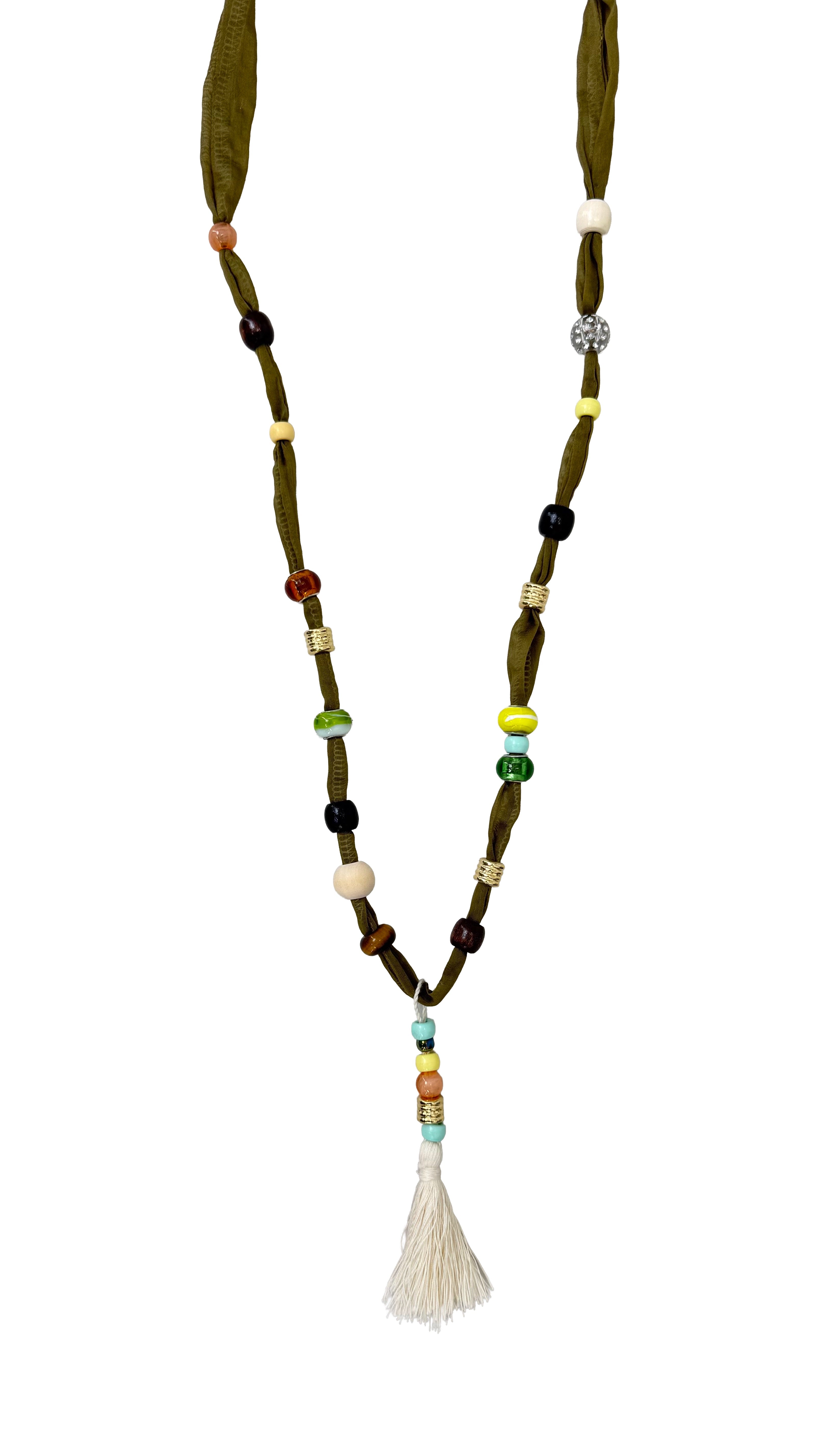 COLLANA ETNICA IN TESSUTO E PERLINE