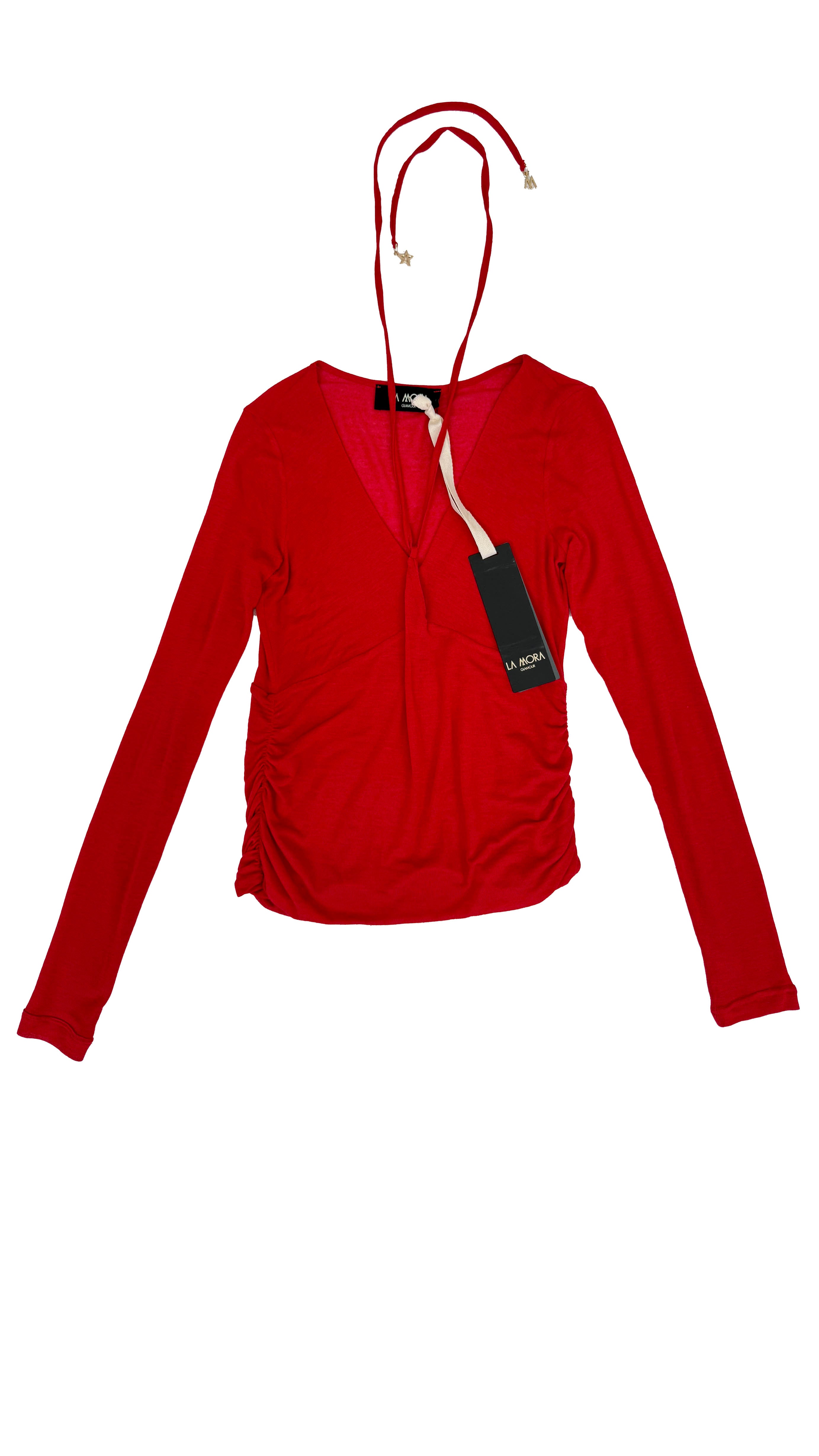 MAGLIA IN JERSEY MISTO CASHMERE CON ARRICCI