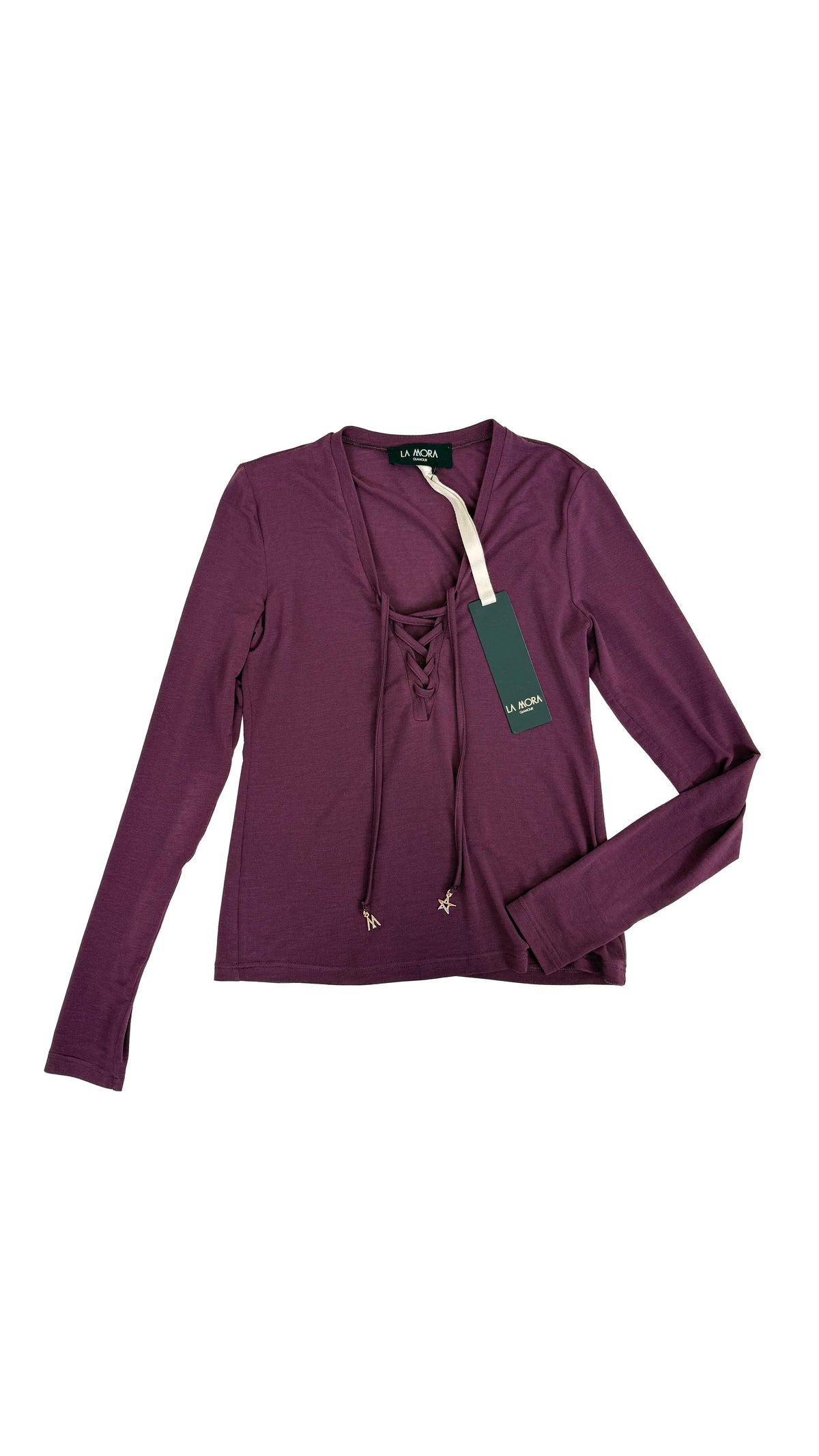 T-SHIRT LACCI SCOLLO IN LYOCELL E LANA
