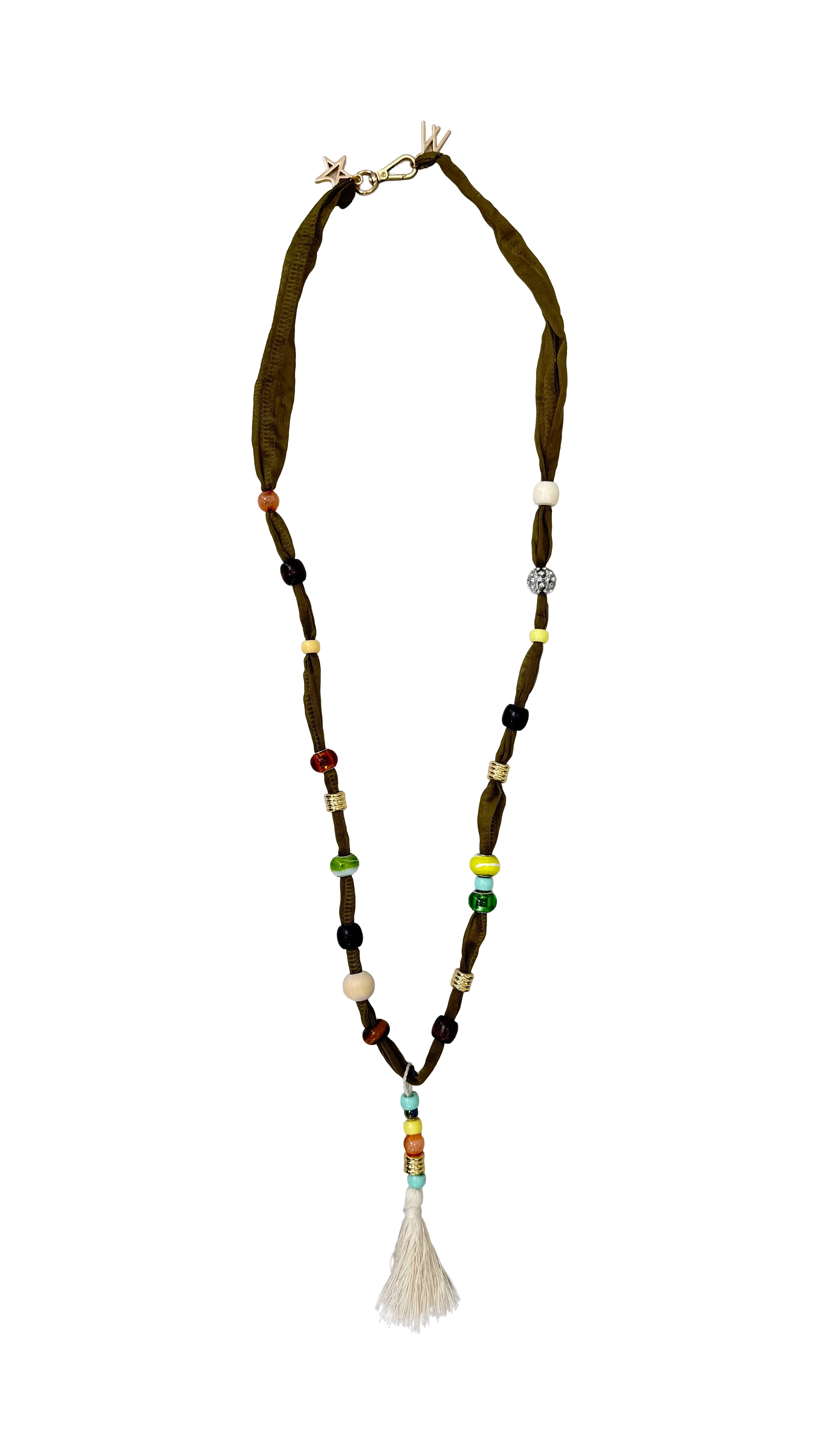 COLLANA ETNICA IN TESSUTO E PERLINE