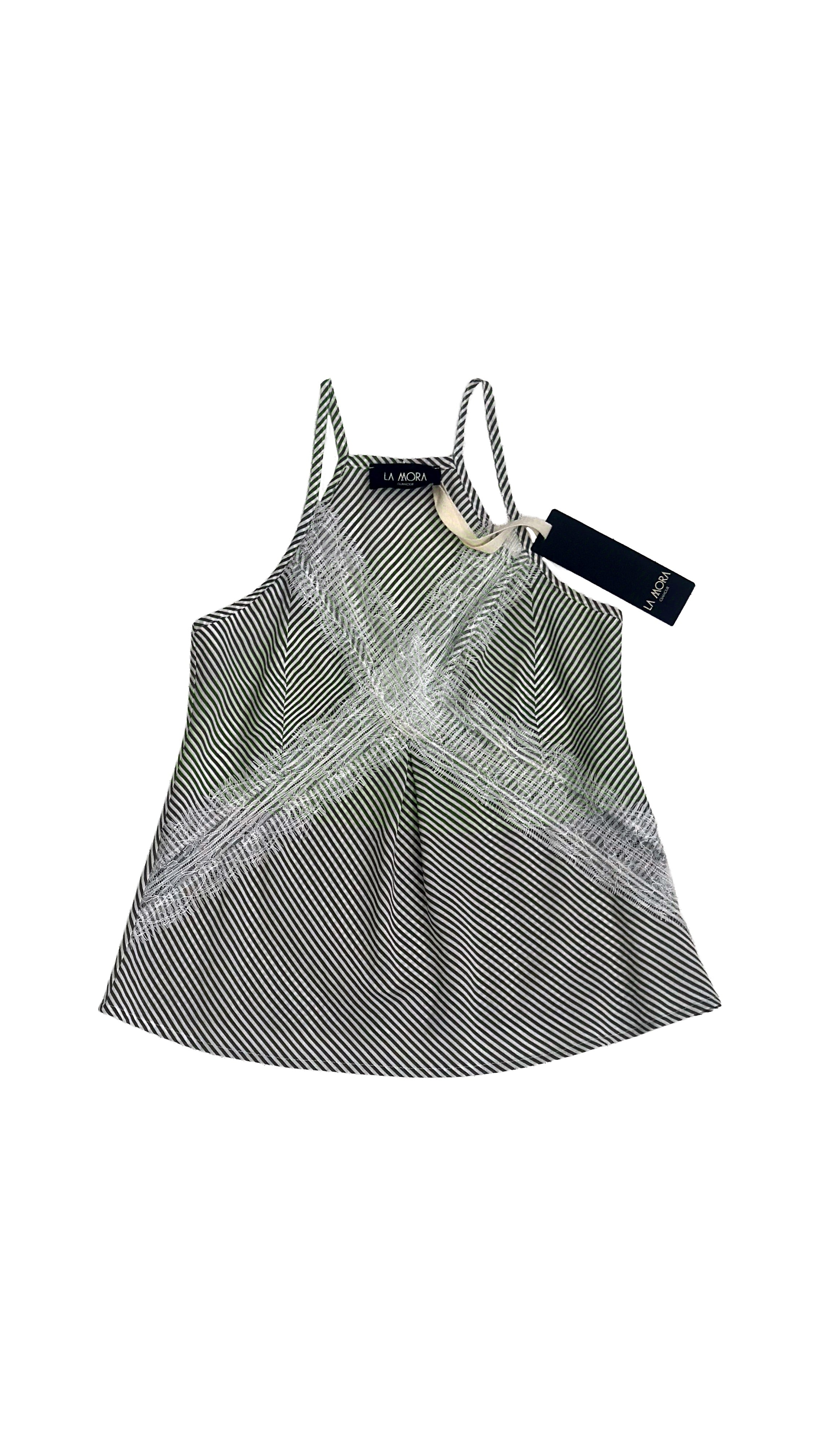 TOP A RIGHE CON PIZZO IN CONTRASTO