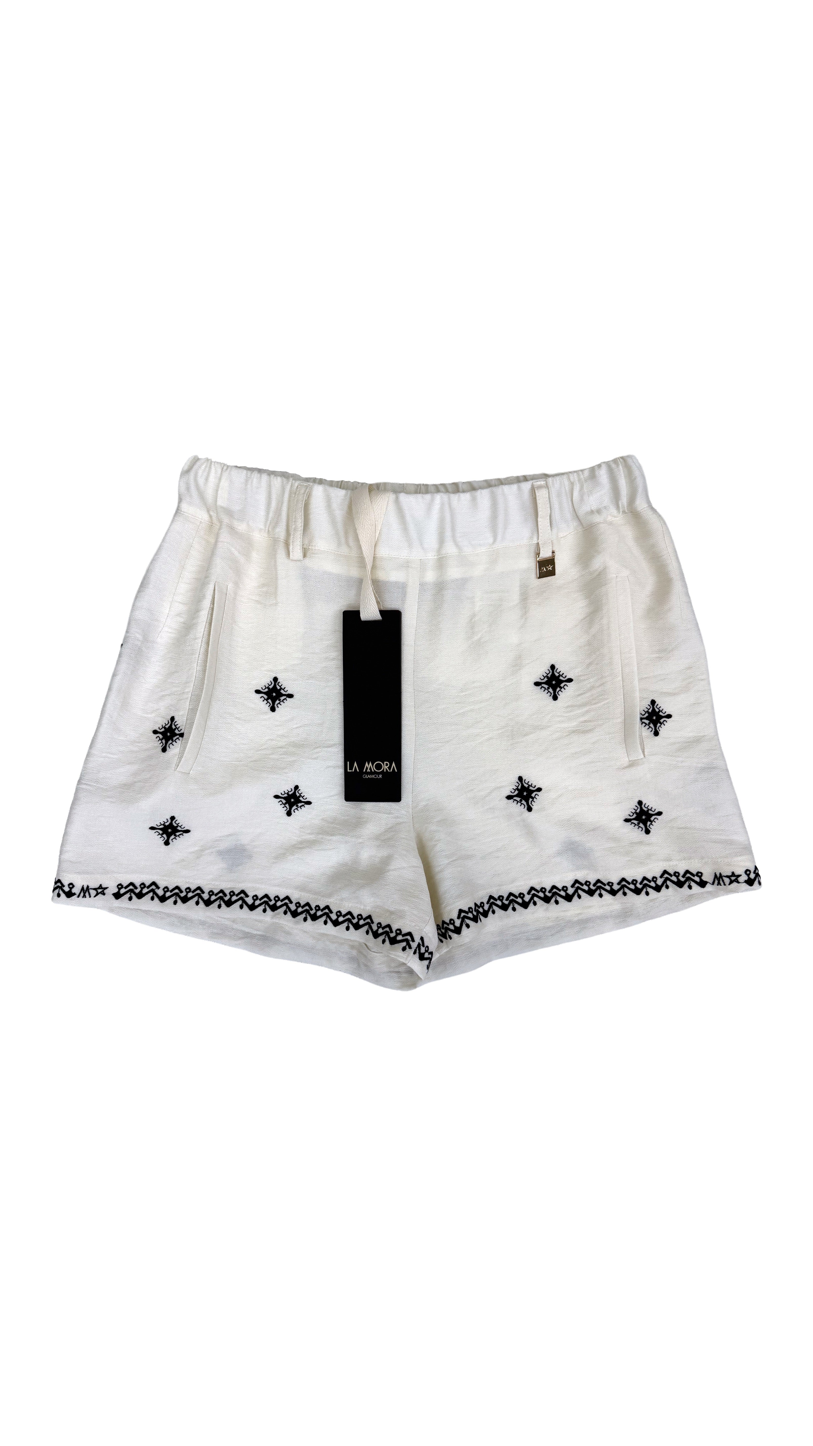 SHORTS IN VISCOSA CRASH CON RICAMI