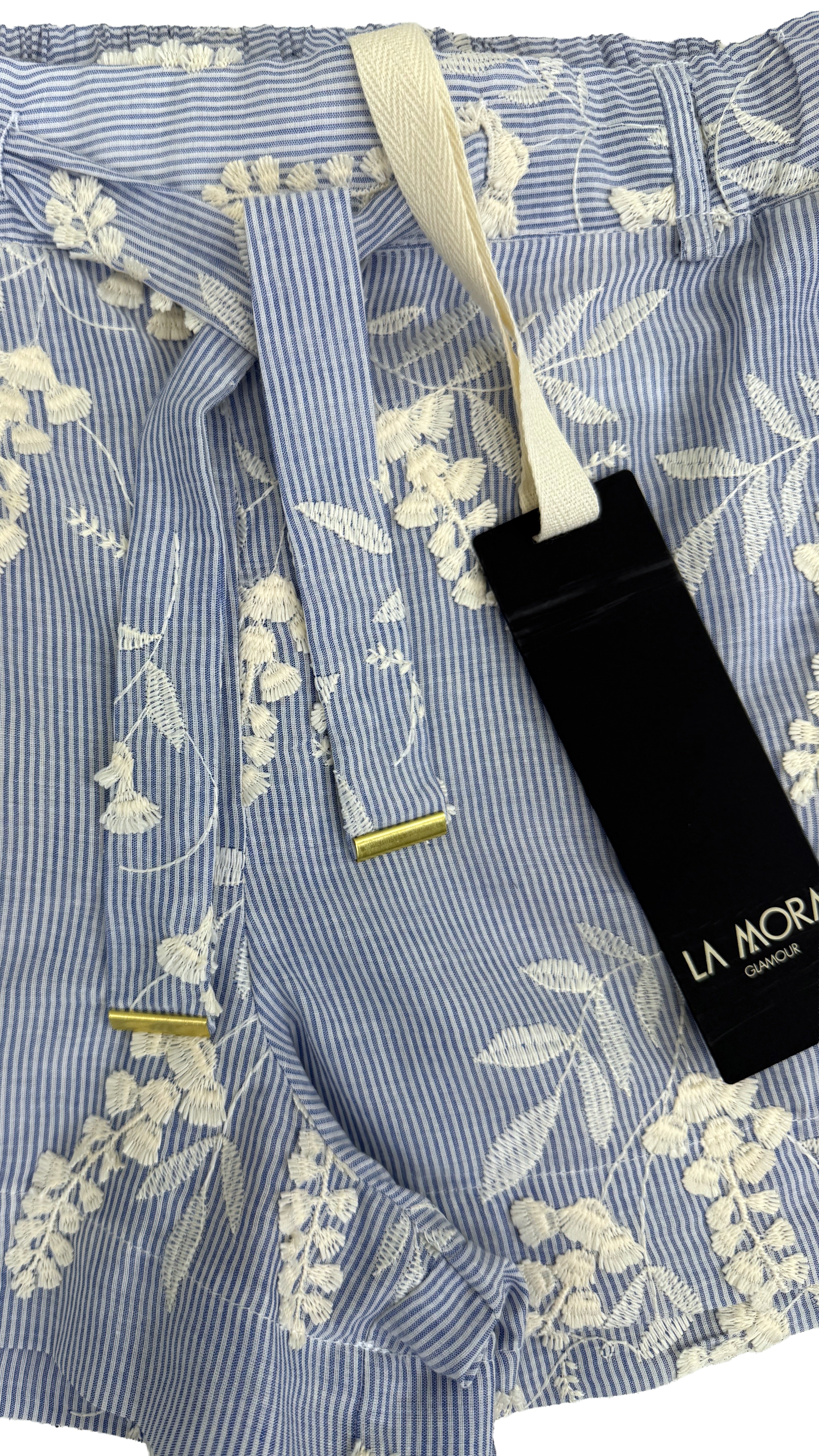 SHORTS IN MICRORIGA COTONE RICAMATO