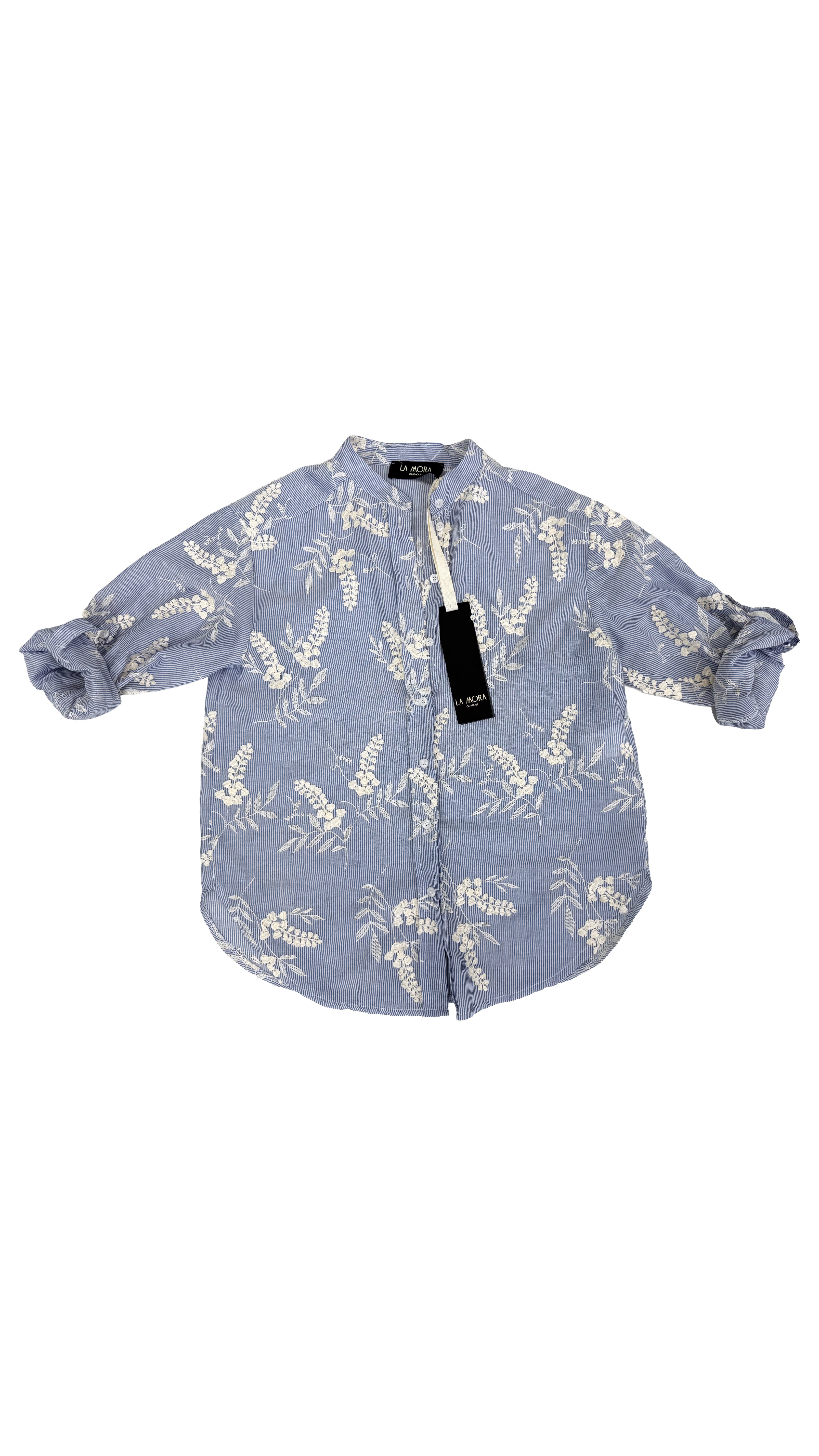 CAMICIA LINEA A UOMO IN MICRORIGA COTONE RICAMATO