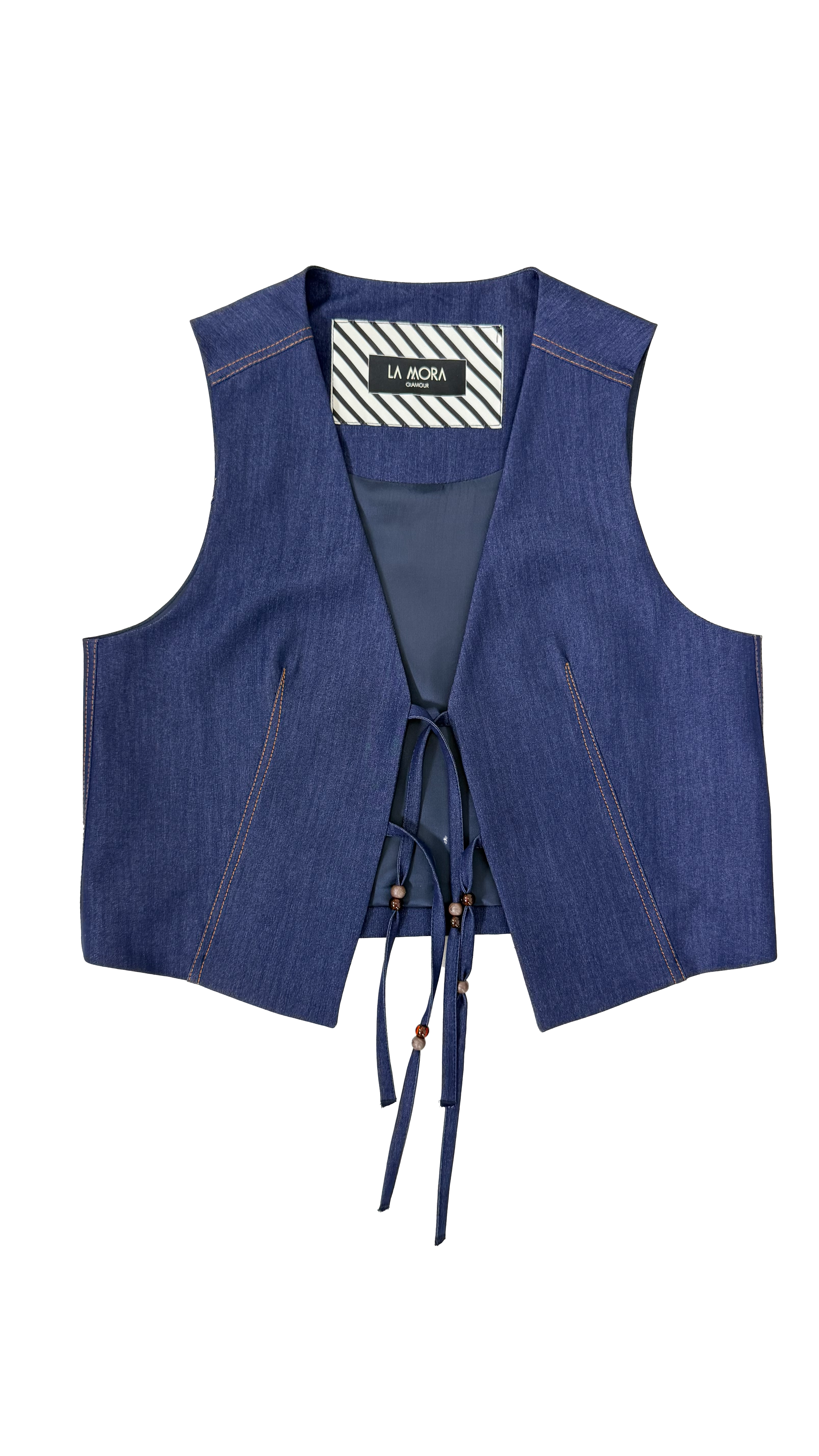 GILET IN JEANS SLEGATO CON LACCI