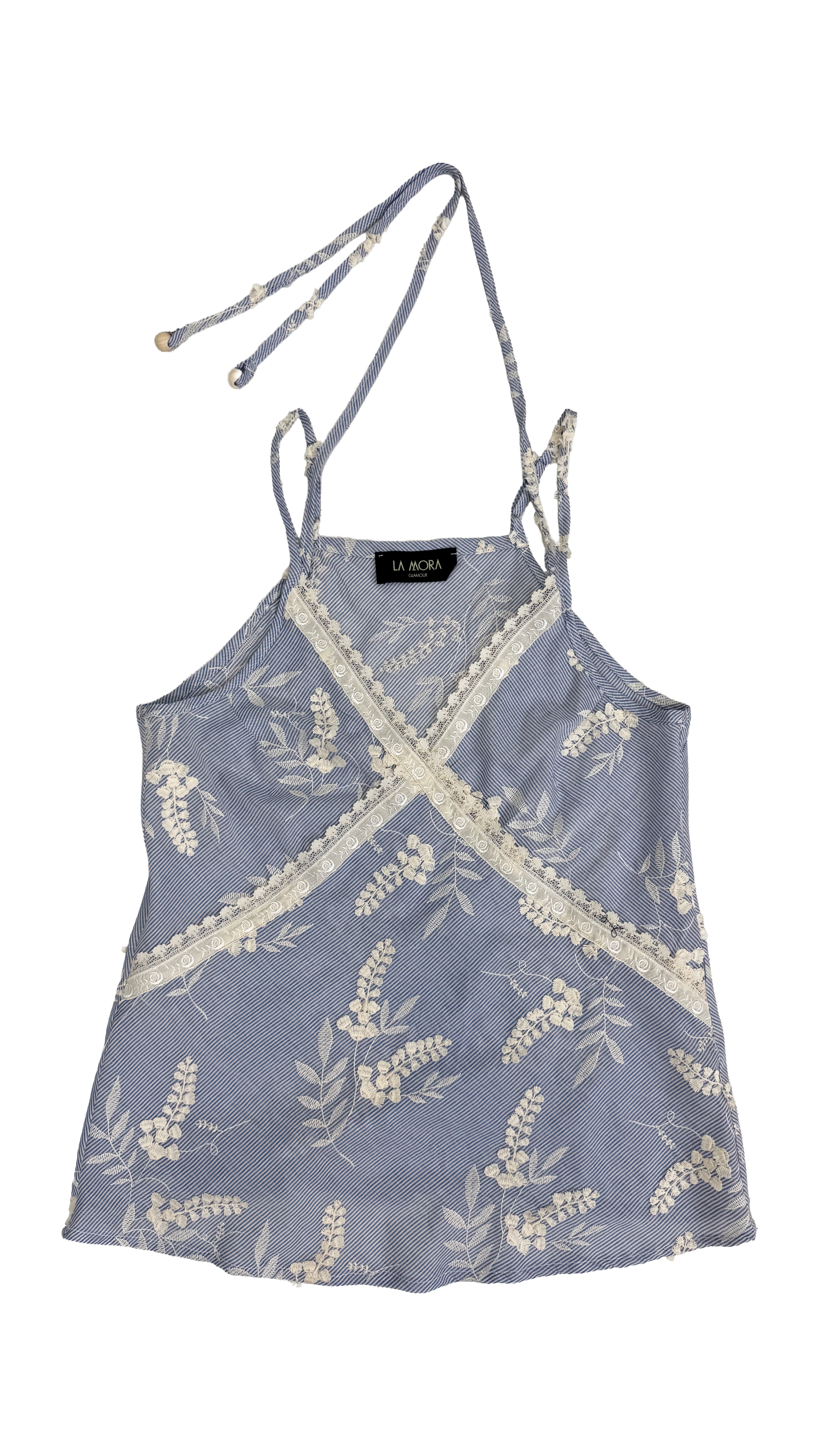 TOP IN MUSSOLA DI COTONE MICRORIGA CON RICAMO