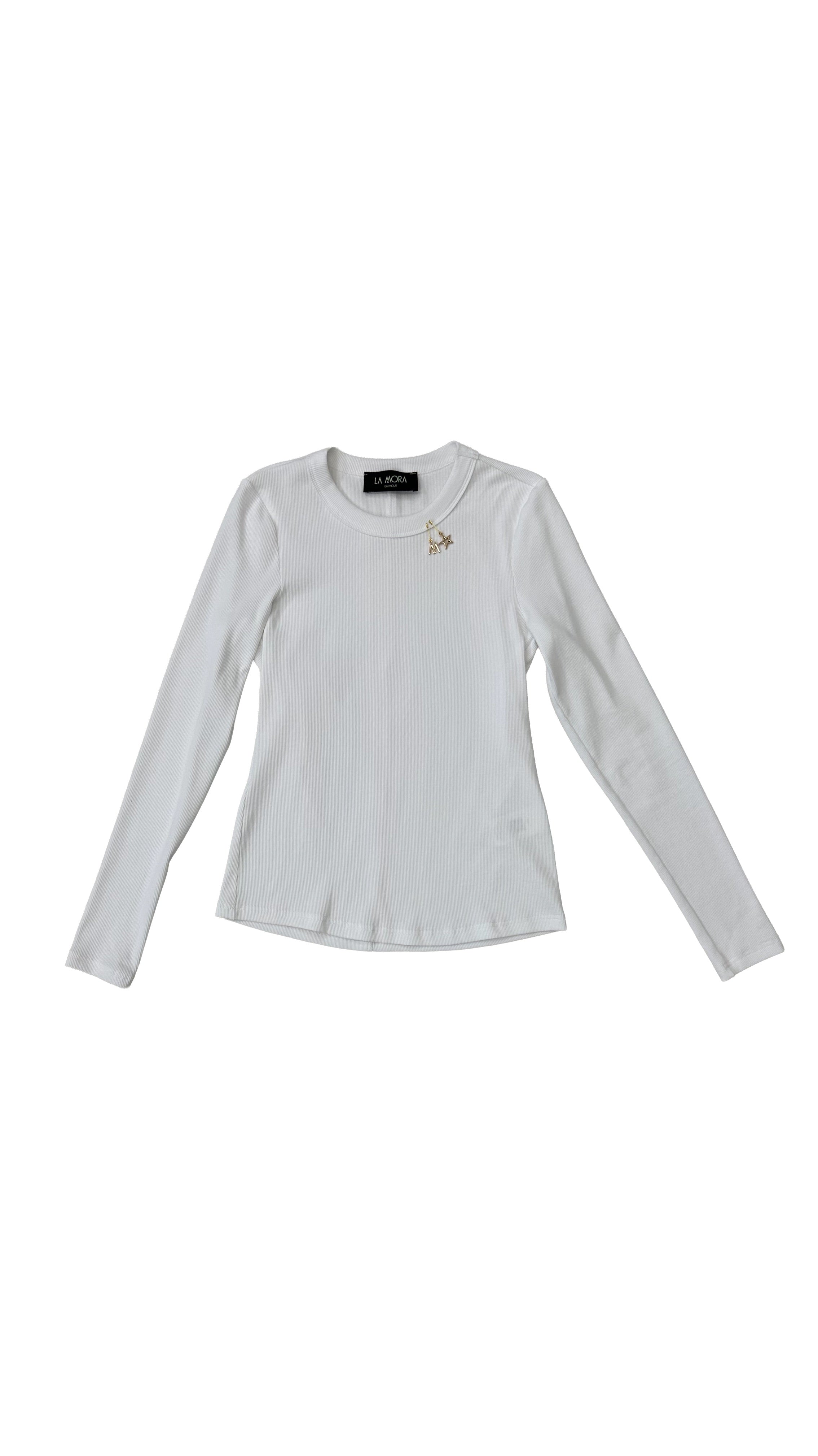 T-SHIRT GIROCOLLO IN COSTINA DI COTONE MANICA LUNGA