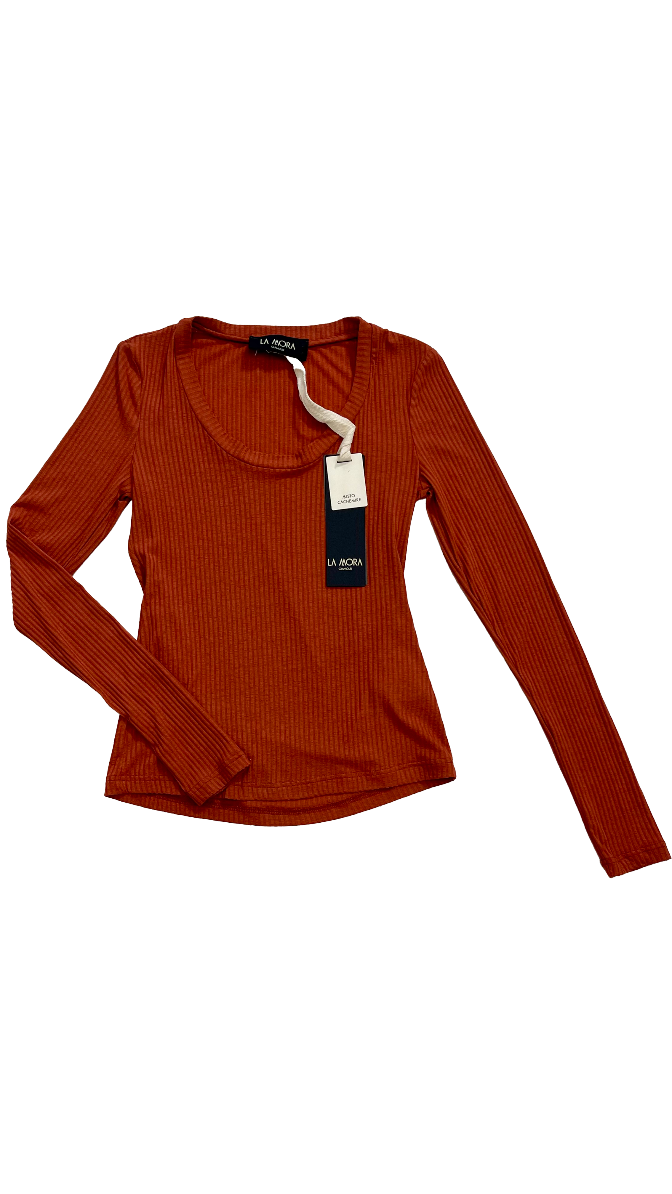 MAGLIA SCOLLO ARROTONDATO IN JERSEY A COSTINA IN MISTO CASHMERE