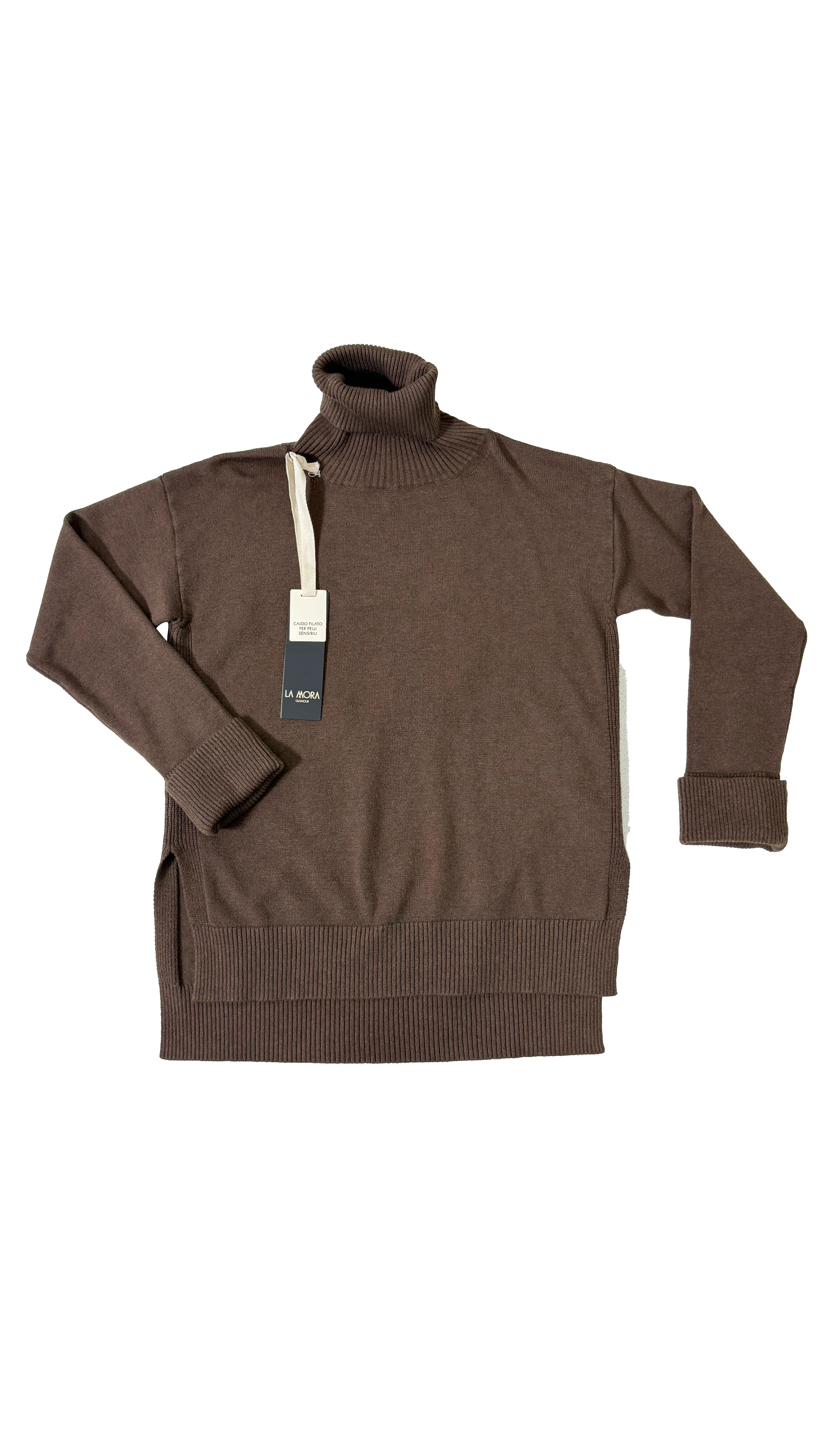 MAGLIONCINO QUADRATO IN CALDA VISCOSA COLLO ALTO E SPACCHI