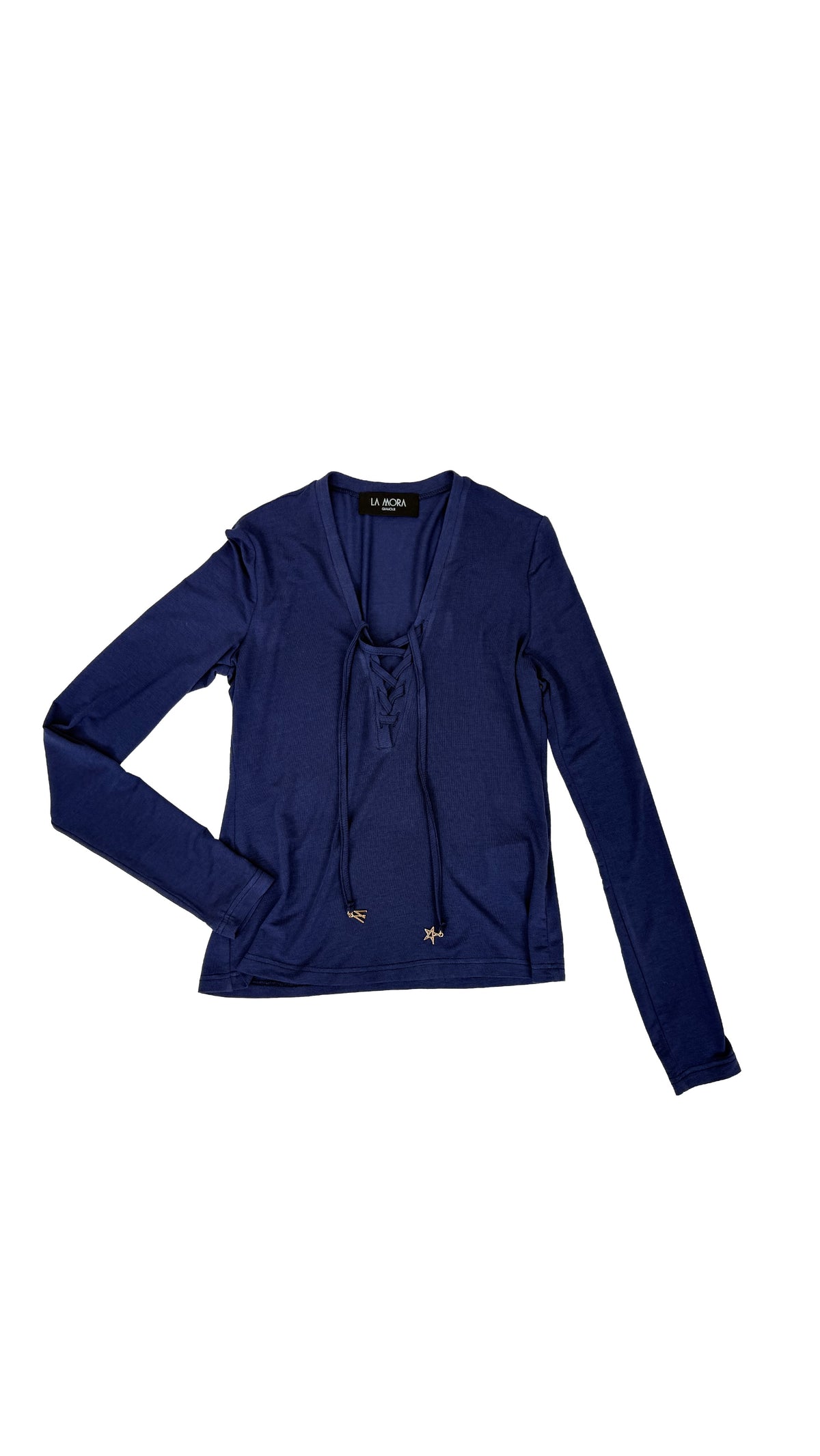 T-SHIRT LACCI SCOLLO IN LYOCELL E LANA