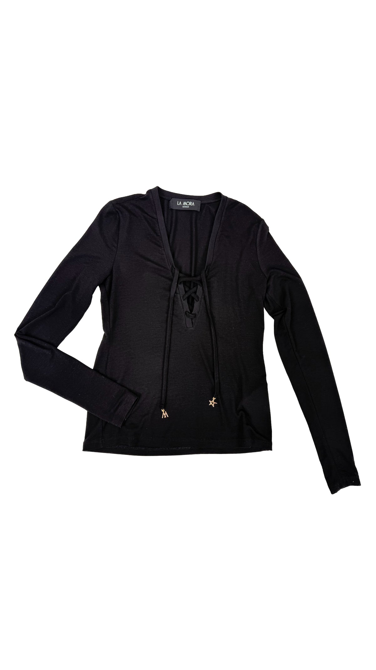 T-SHIRT LACCI SCOLLO IN LYOCELL E LANA