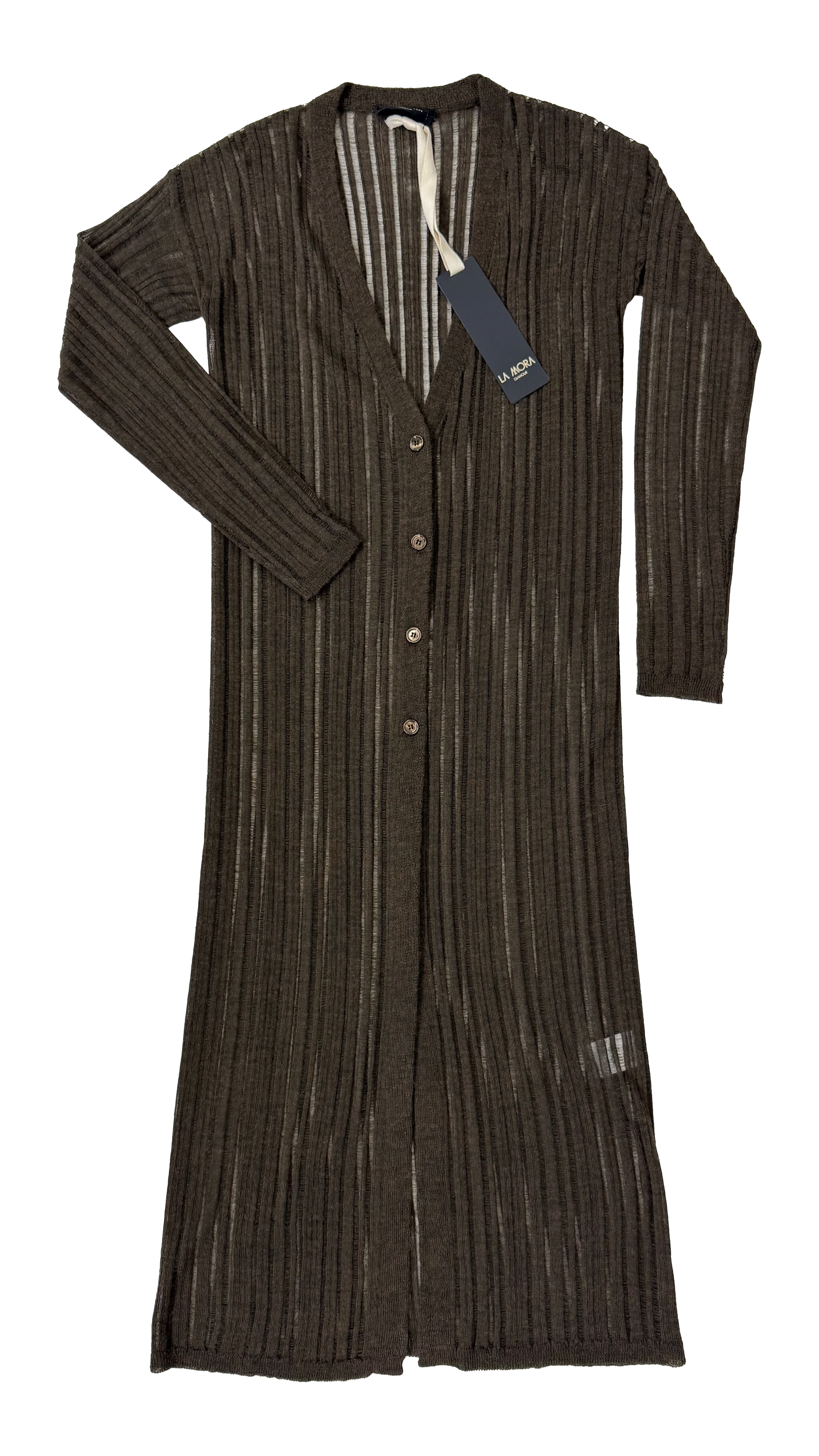 CARDIGAN LUNGO IN LANA VISCOSA PUNTO TRAFORATO