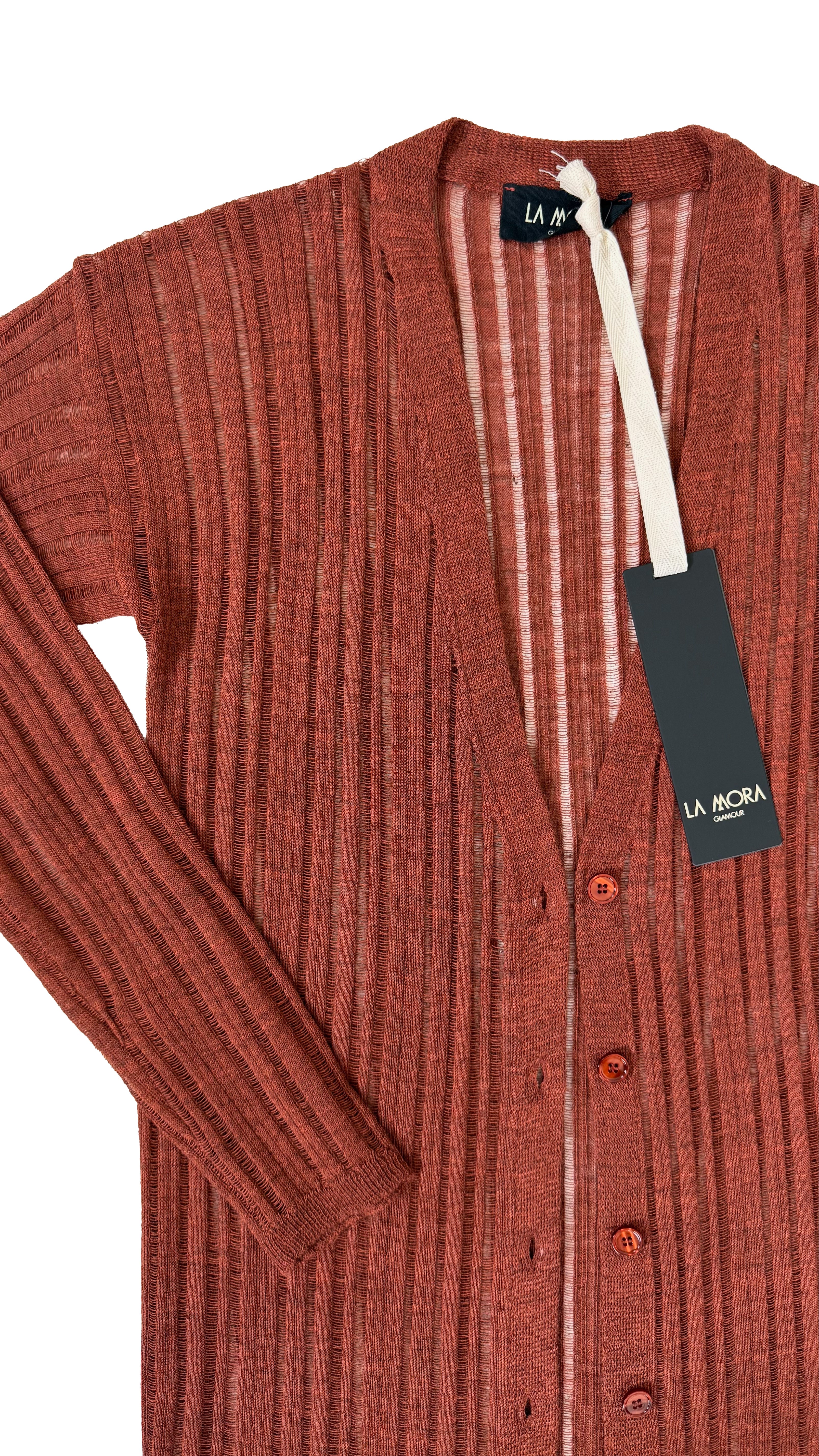 CARDIGAN LUNGO IN LANA VISCOSA PUNTO TRAFORATO