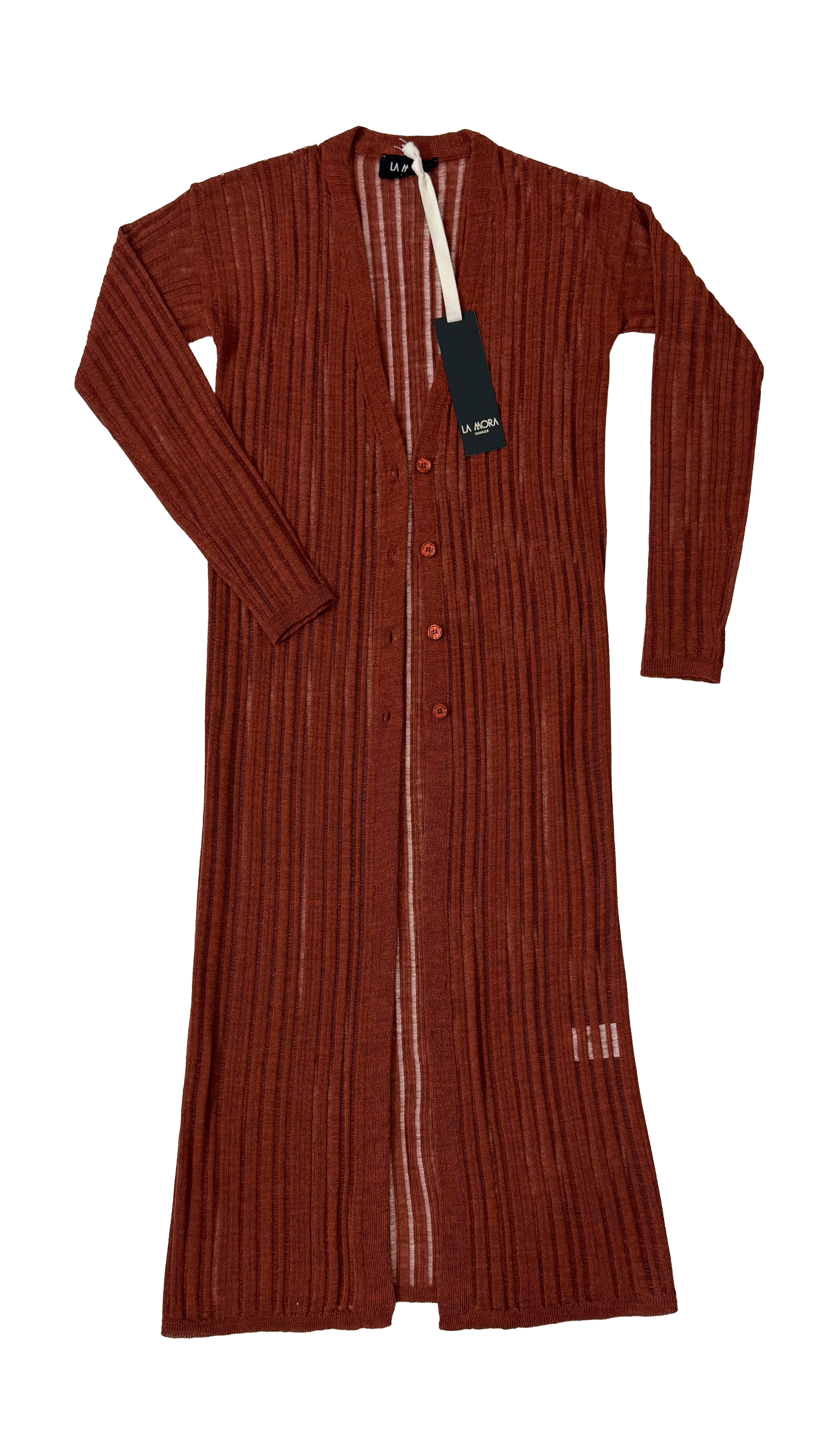 CARDIGAN LUNGO IN LANA VISCOSA PUNTO TRAFORATO