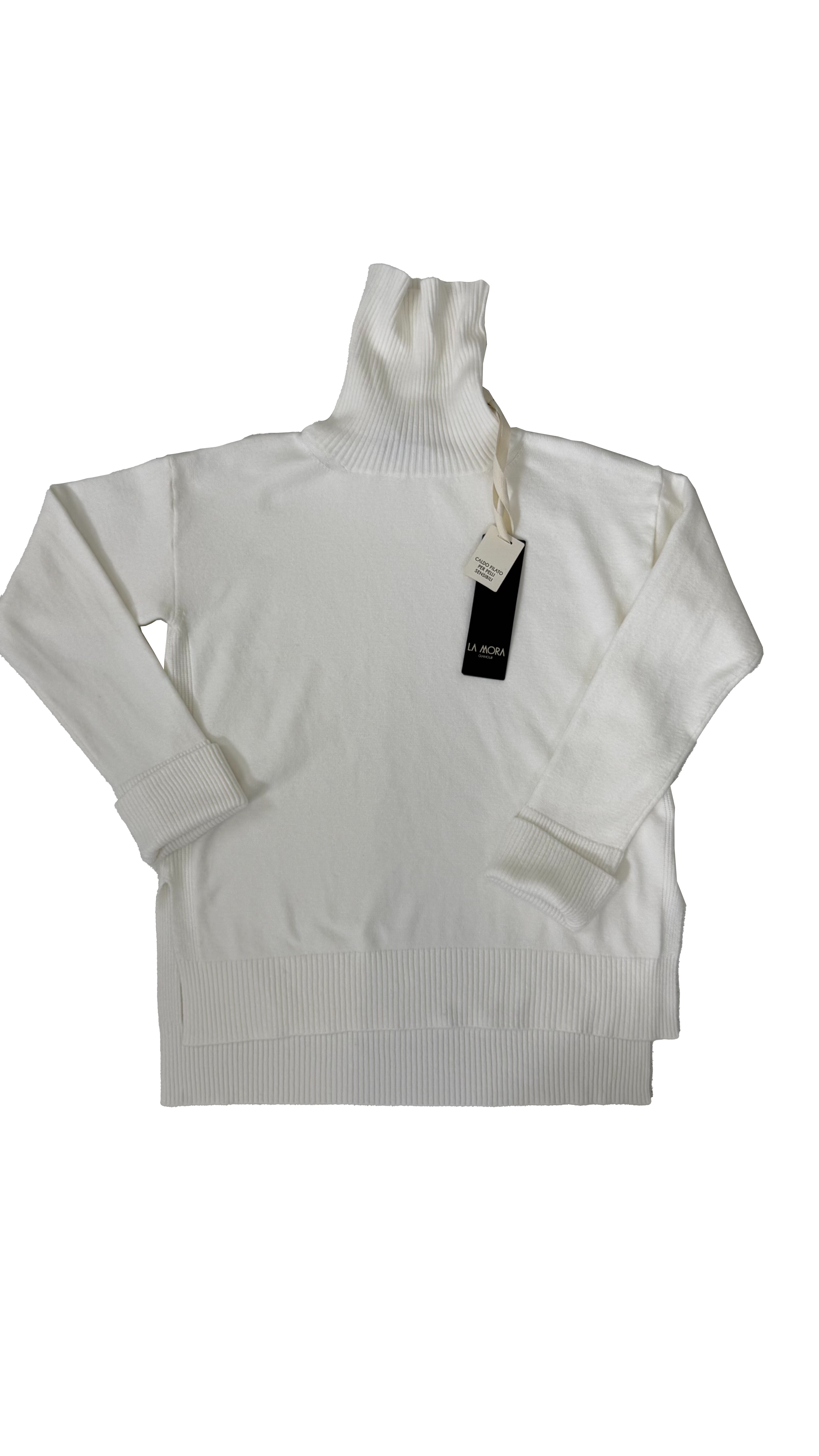 MAGLIONCINO QUADRATO IN CALDA VISCOSA COLLO ALTO E SPACCHI