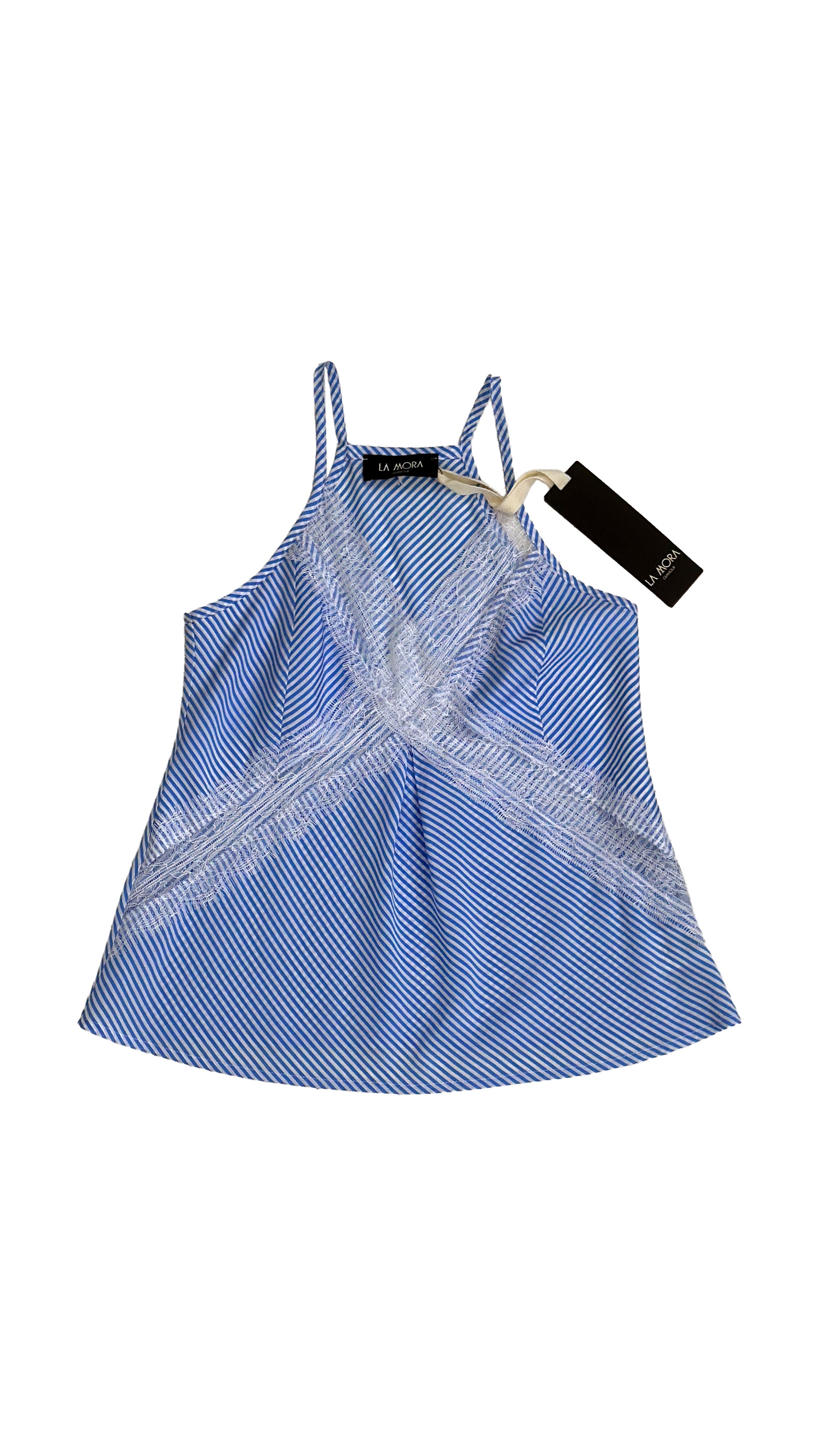 TOP A RIGHE CON PIZZO IN CONTRASTO