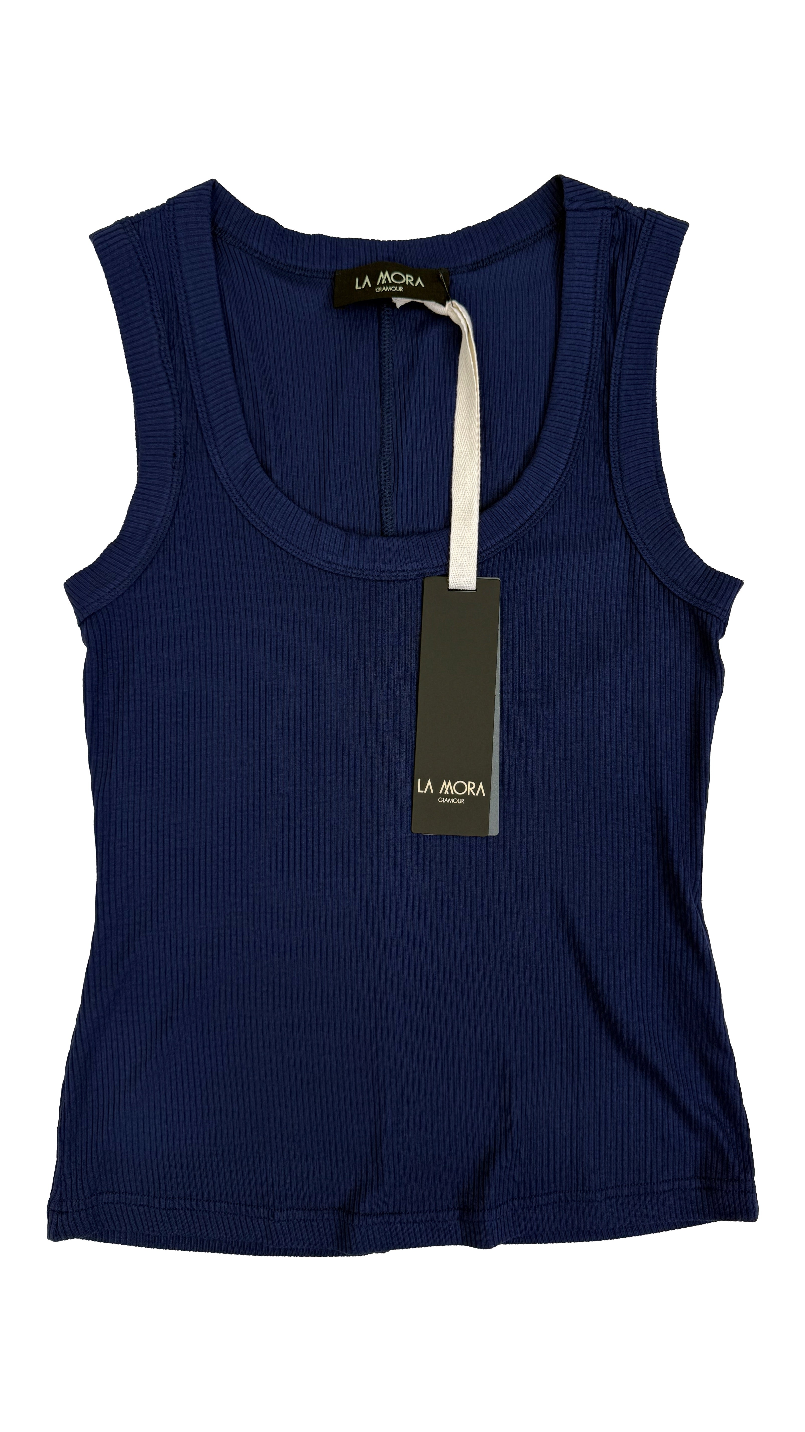 CANOTTA SCOLLO TONDO A COSTINE IN VISCOSA ELASTICA