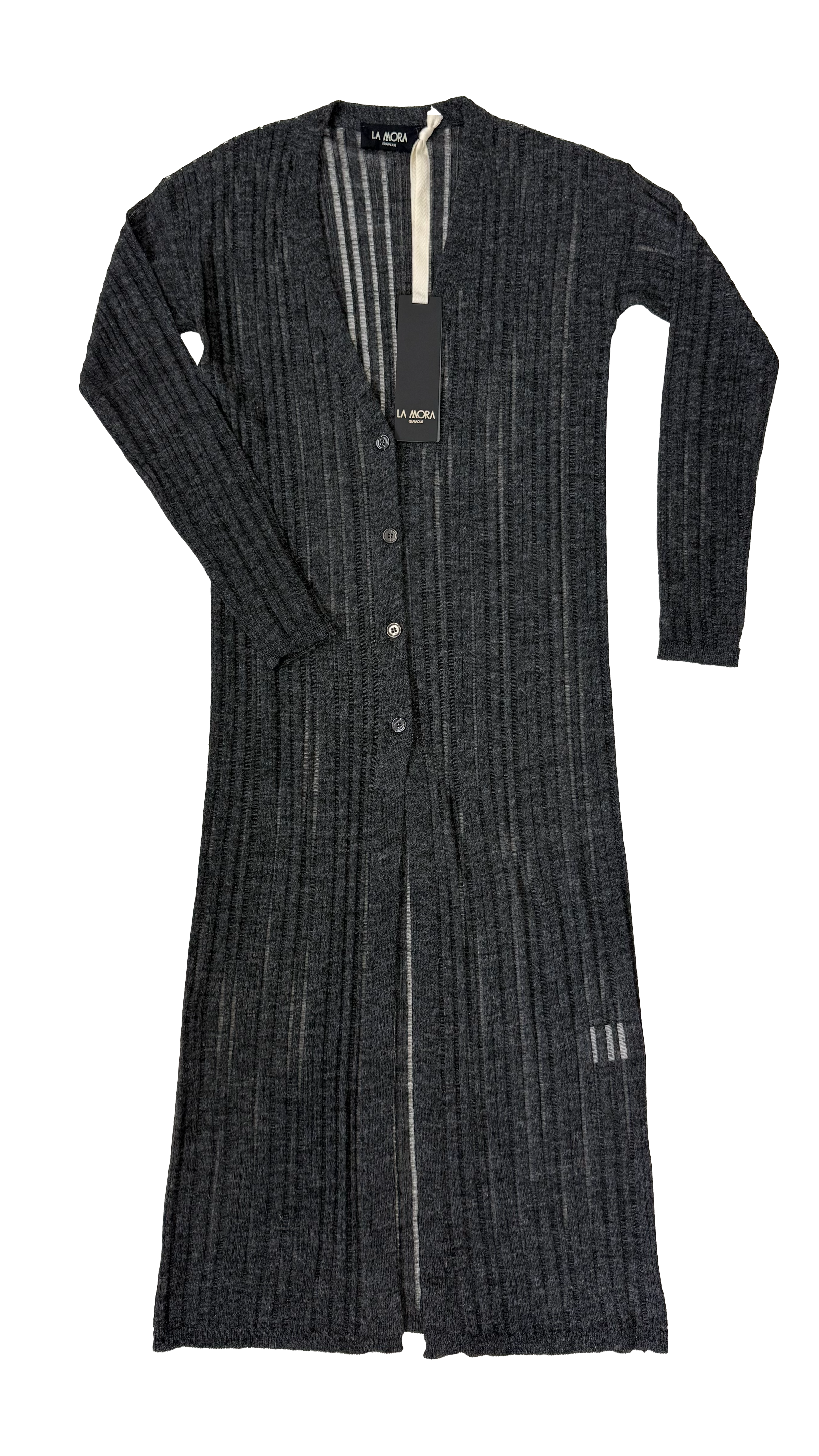 CARDIGAN LUNGO IN LANA VISCOSA PUNTO TRAFORATO