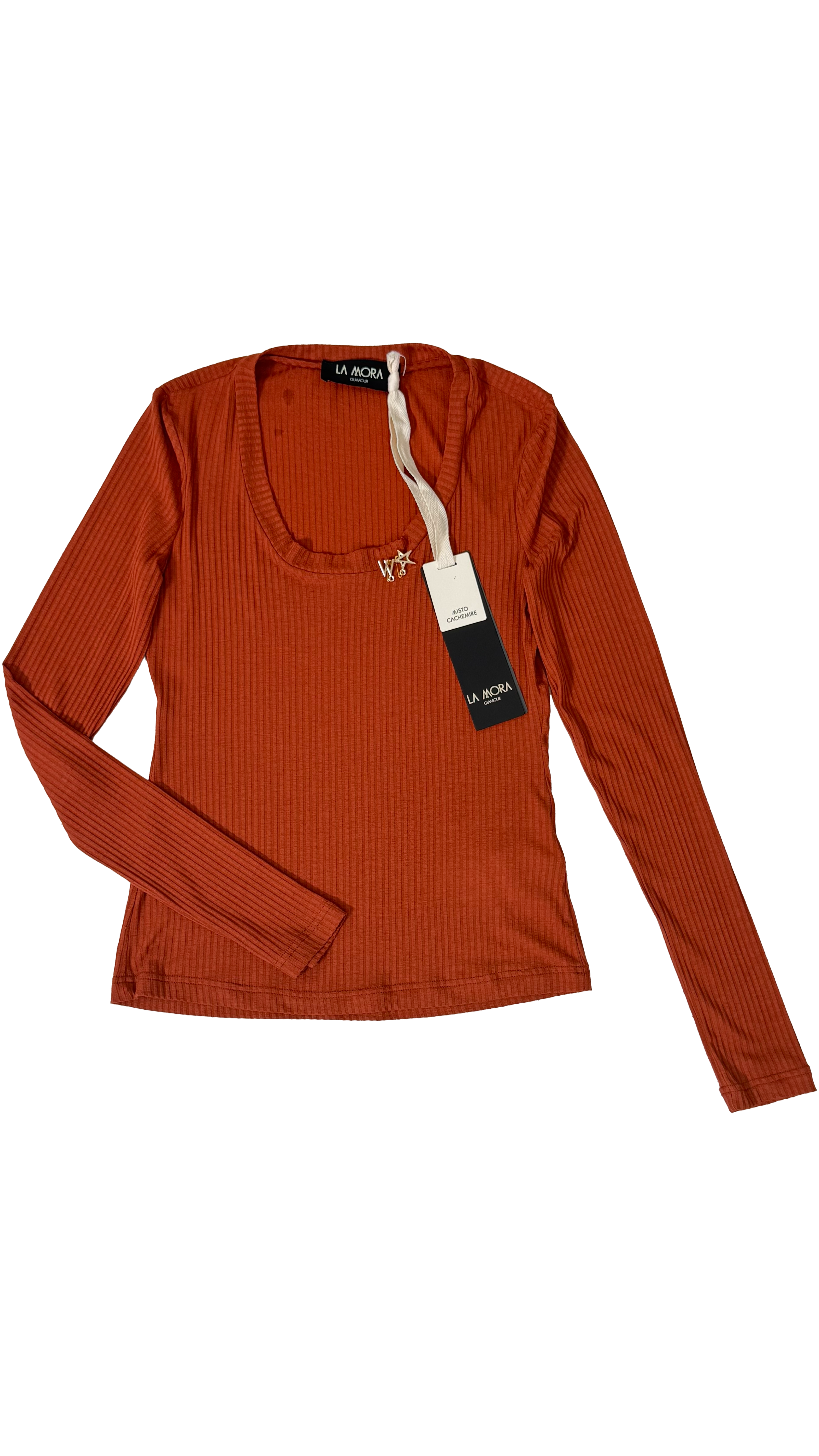 MAGLIA SCOLLO ARROTONDATO IN JERSEY A COSTINA IN MISTO CASHMERE