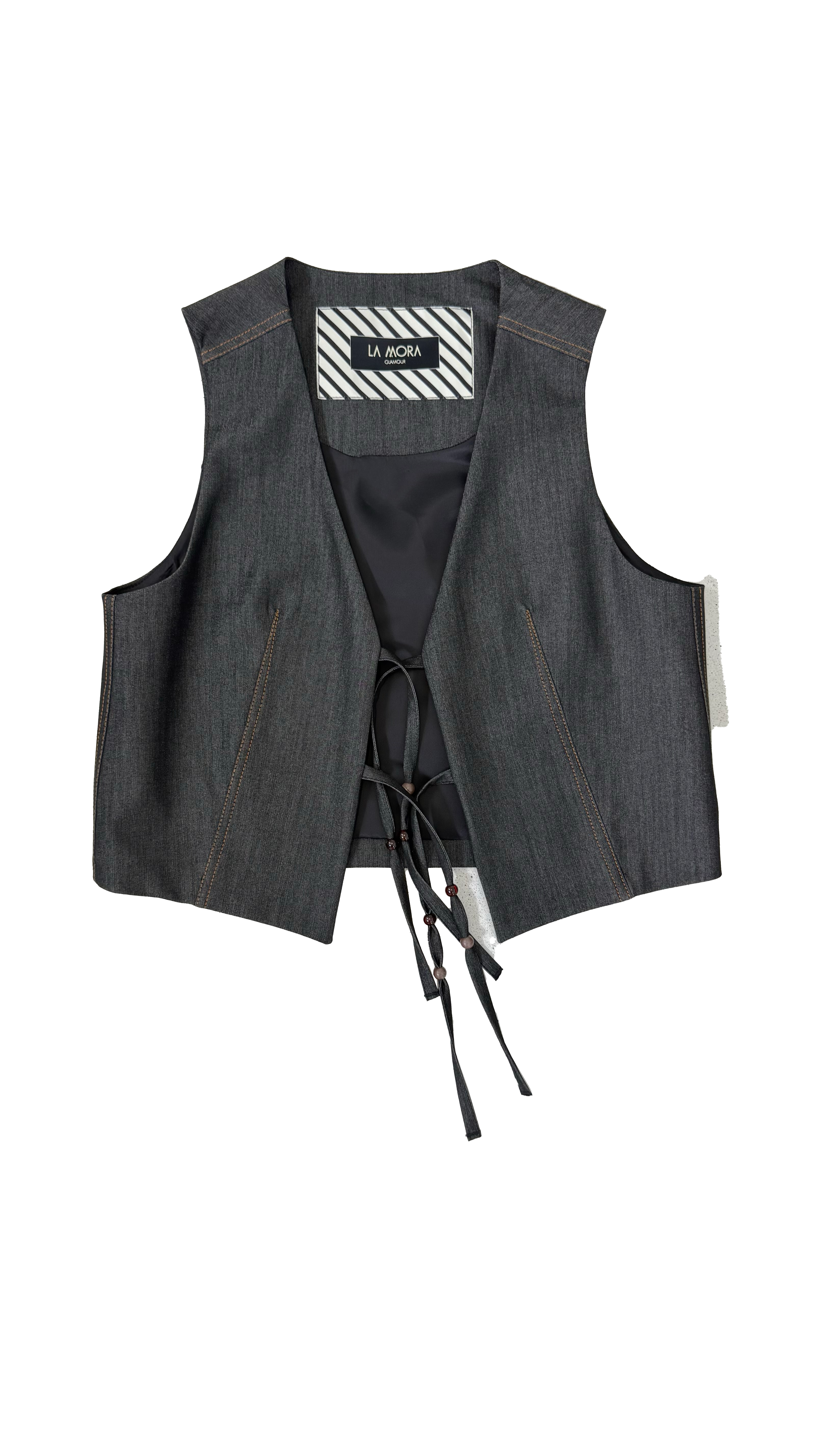 GILET IN JEANS SLEGATO CON LACCI